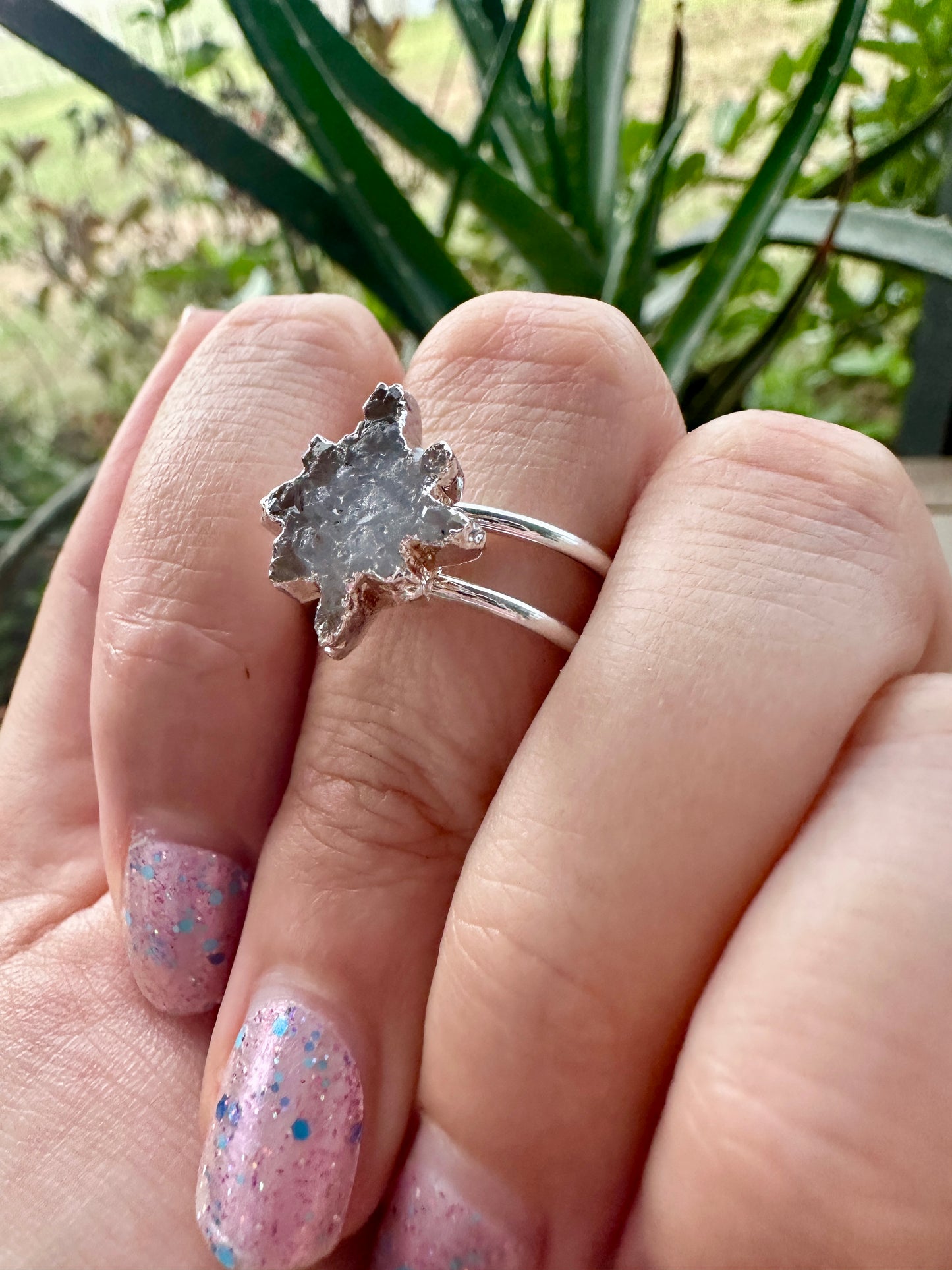 Uruguayan Druzy Amethyst Adjustable Silver Ring, Natural Healing Stone Jewelry, Unique Gift, Purple Crystal Ring, Handcrafted Adjustable Ring