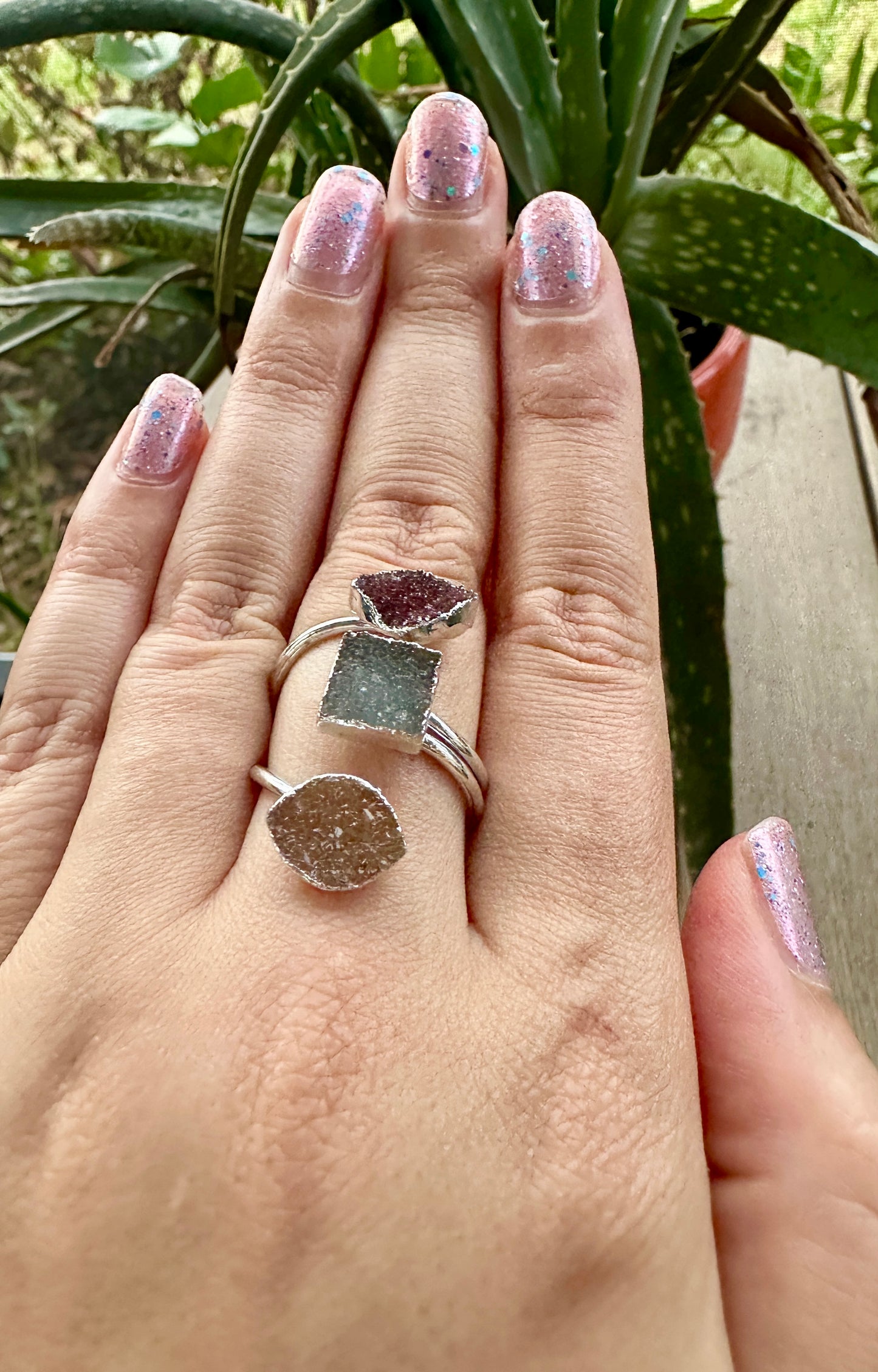 Uruguayan Druzy Amethyst Adjustable Silver Ring, Natural Healing Stone Jewelry, Unique Gift, Purple Crystal Ring, Handcrafted Adjustable Ring