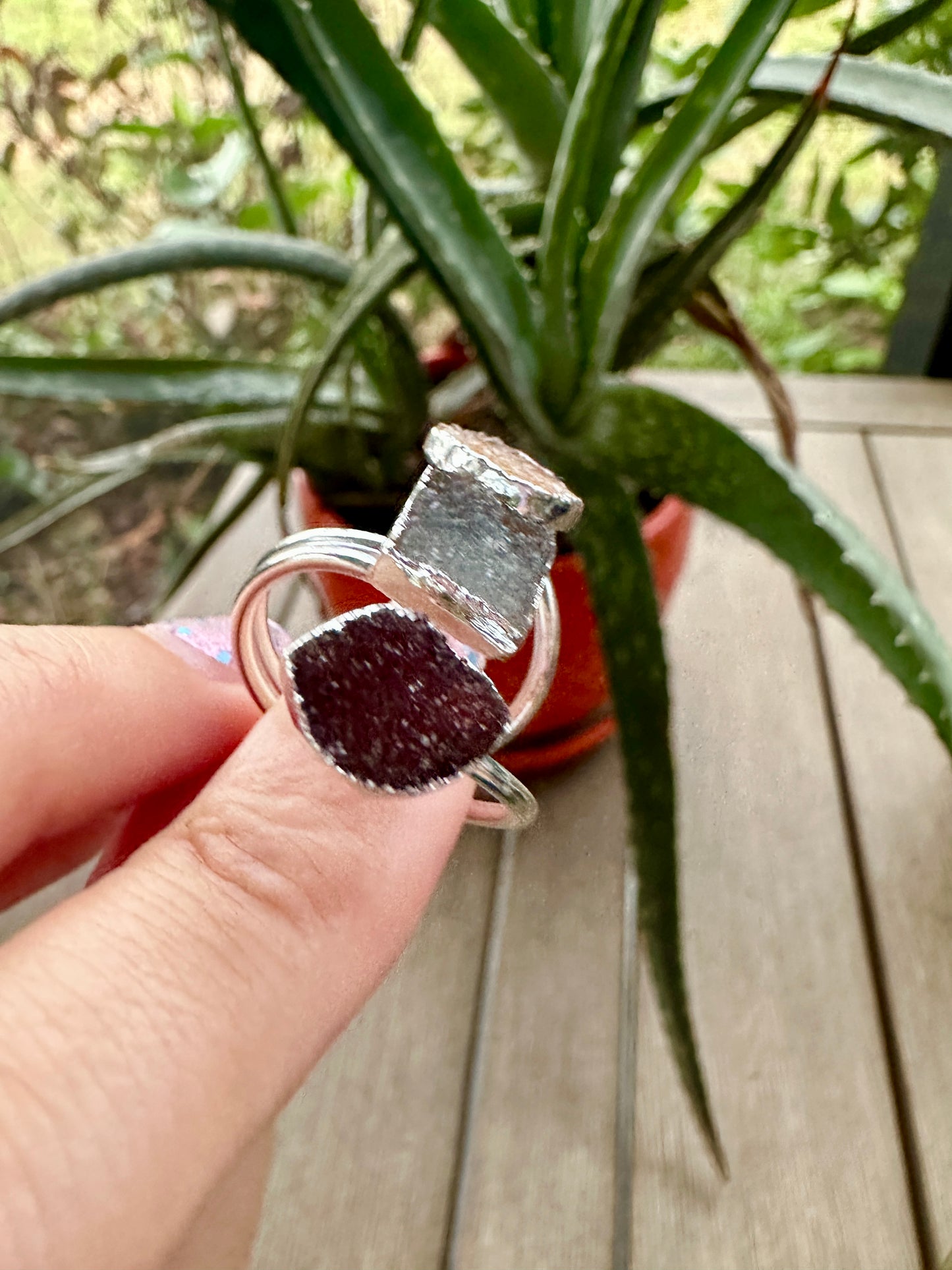 Uruguayan Druzy Amethyst Adjustable Silver Ring, Natural Healing Stone Jewelry, Unique Gift, Purple Crystal Ring, Handcrafted Adjustable Ring