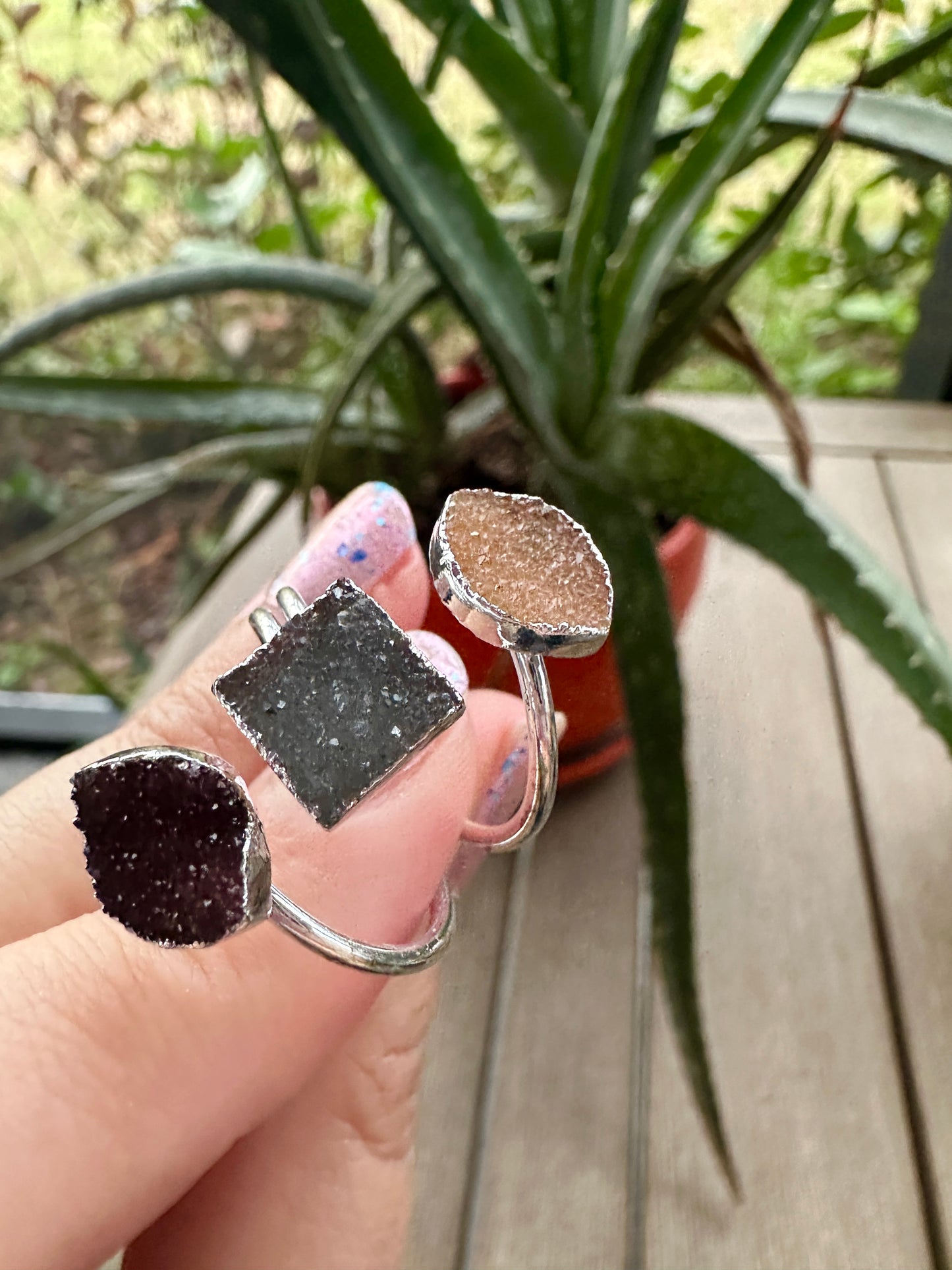 Uruguayan Druzy Amethyst Adjustable Silver Ring, Natural Healing Stone Jewelry, Unique Gift, Purple Crystal Ring, Handcrafted Adjustable Ring