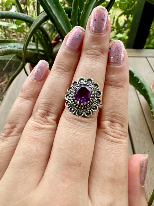 Sterling Silver Amethyst Size 8 Ring - February Birthstone Jewelry - Purple Gemstone Ring for Women - Perfect Gift for Her