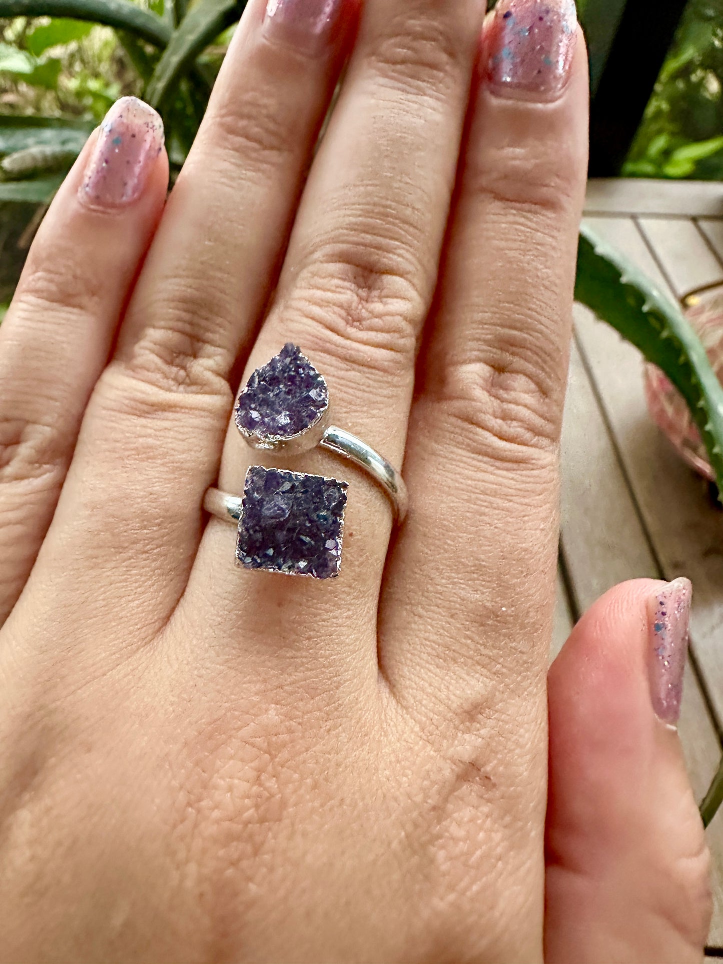 Uruguayan Druzy Amethyst Adjustable Silver Ring, Natural Healing Stone Jewelry, Unique Gift, Purple Crystal Ring, Handcrafted Adjustable Ring