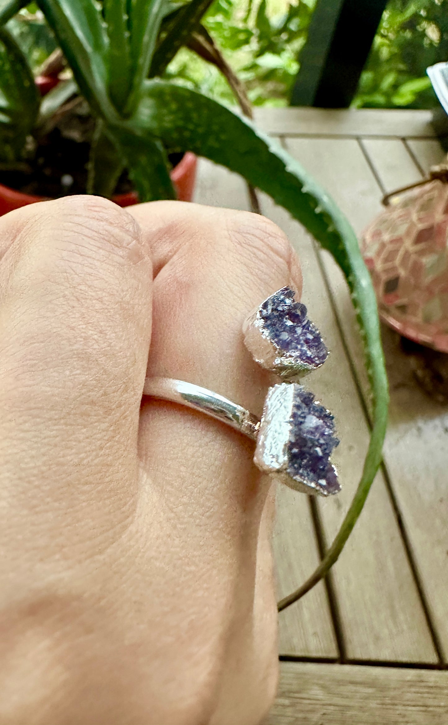 Uruguayan Druzy Amethyst Adjustable Silver Ring, Natural Healing Stone Jewelry, Unique Gift, Purple Crystal Ring, Handcrafted Adjustable Ring