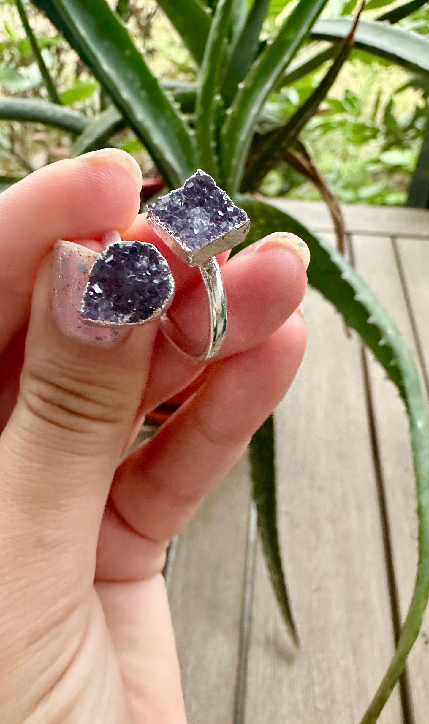 Uruguayan Druzy Amethyst Adjustable Silver Ring, Natural Healing Stone Jewelry, Unique Gift, Purple Crystal Ring, Handcrafted Adjustable Ring