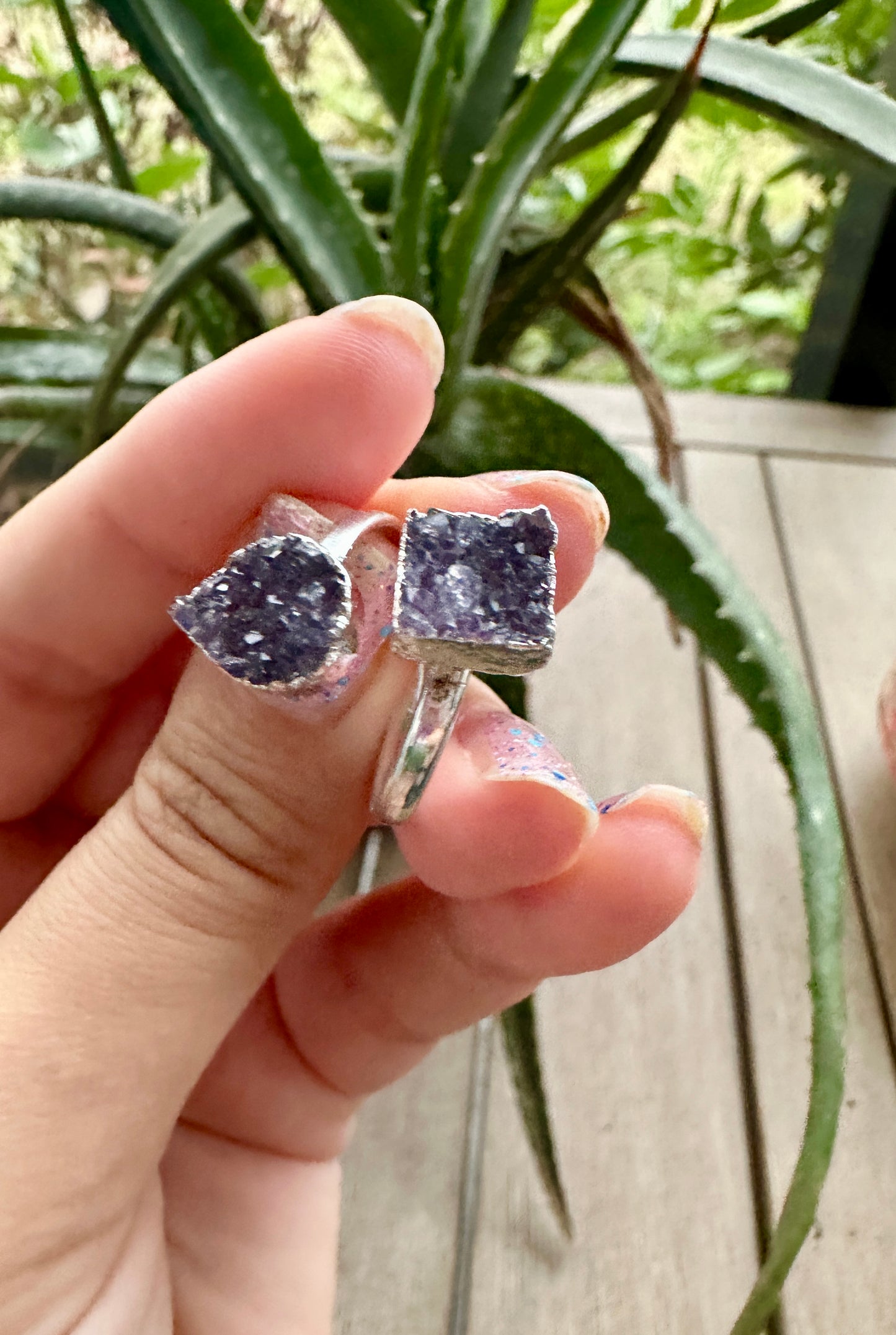 Uruguayan Druzy Amethyst Adjustable Silver Ring, Natural Healing Stone Jewelry, Unique Gift, Purple Crystal Ring, Handcrafted Adjustable Ring