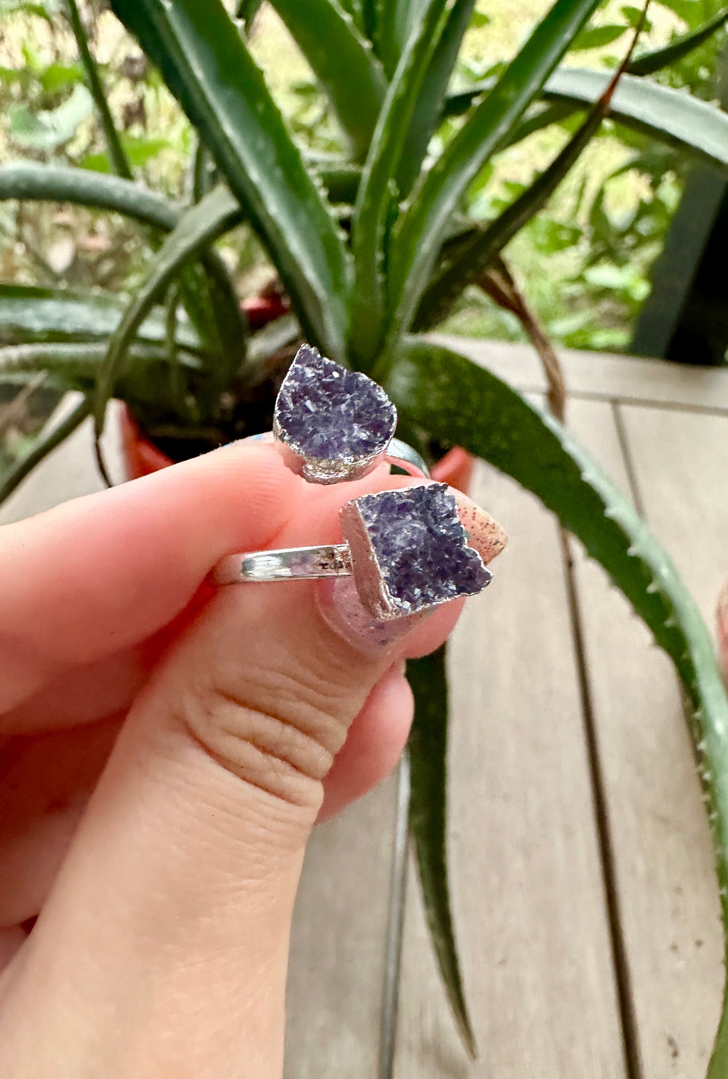 Uruguayan Druzy Amethyst Adjustable Silver Ring, Natural Healing Stone Jewelry, Unique Gift, Purple Crystal Ring, Handcrafted Adjustable Ring