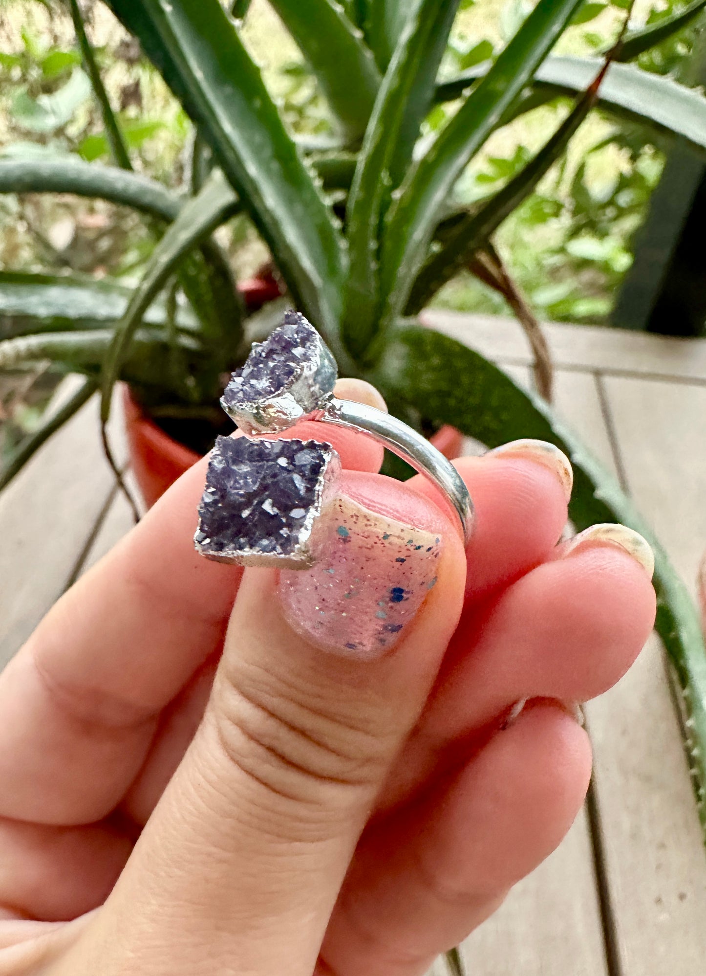 Uruguayan Druzy Amethyst Adjustable Silver Ring, Natural Healing Stone Jewelry, Unique Gift, Purple Crystal Ring, Handcrafted Adjustable Ring