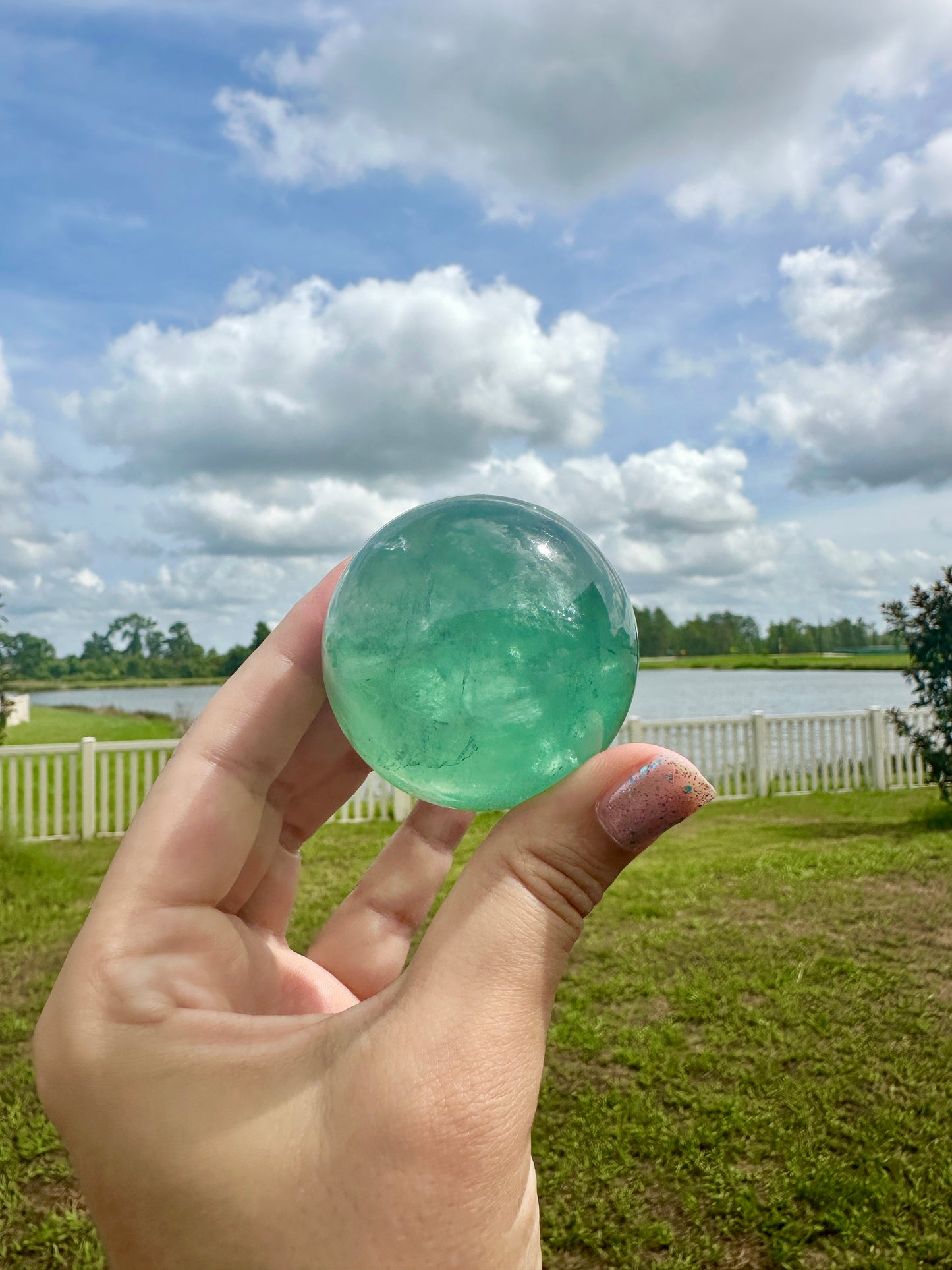 Green Fluorite Sphere - Natural Crystal Healing Stone - Unique Home Decor Piece - Perfect Gift for Crystal Collectors and Enthusiasts