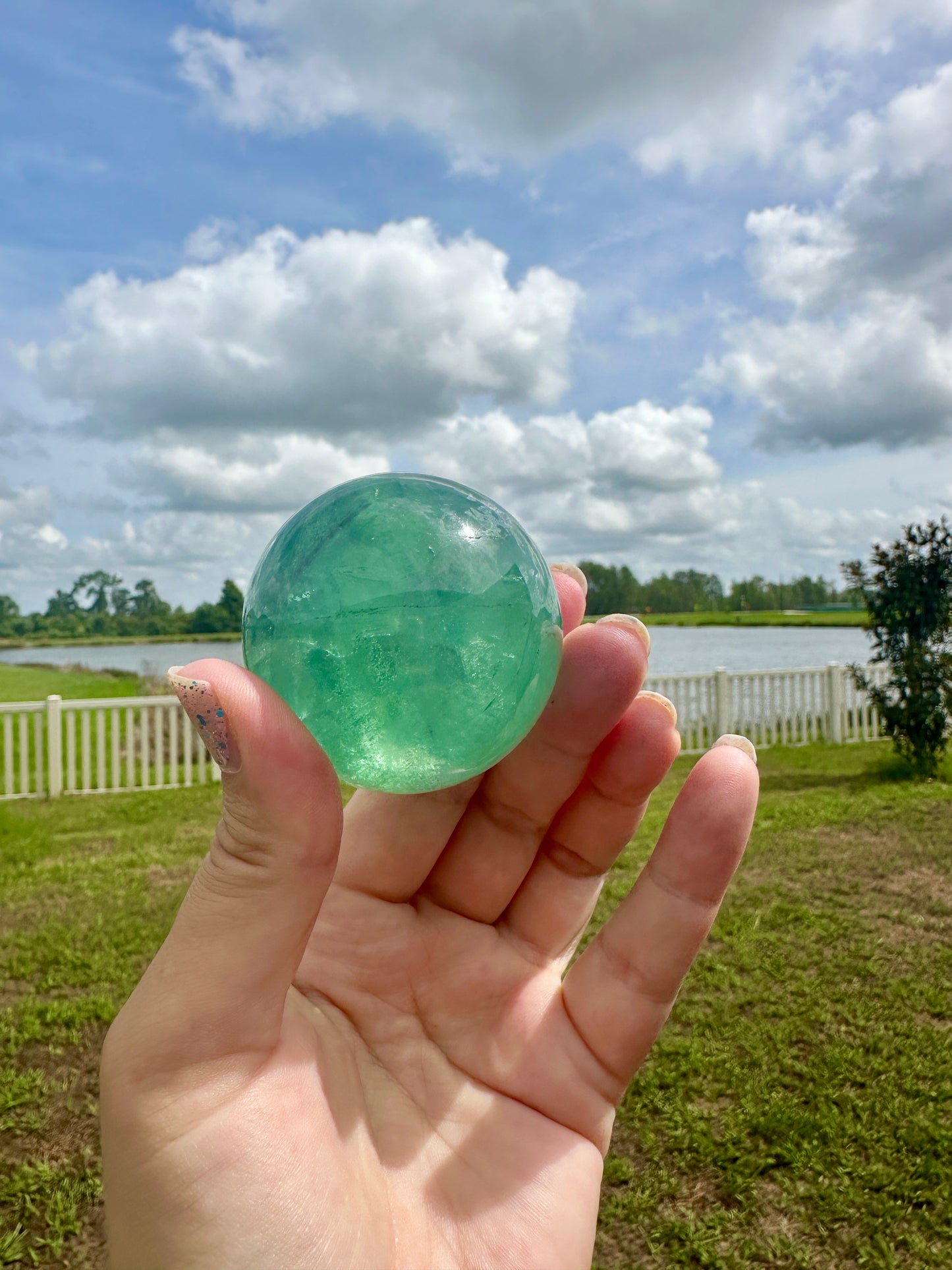 Green Fluorite Sphere - Natural Crystal Healing Stone - Unique Home Decor Piece - Perfect Gift for Crystal Collectors and Enthusiasts