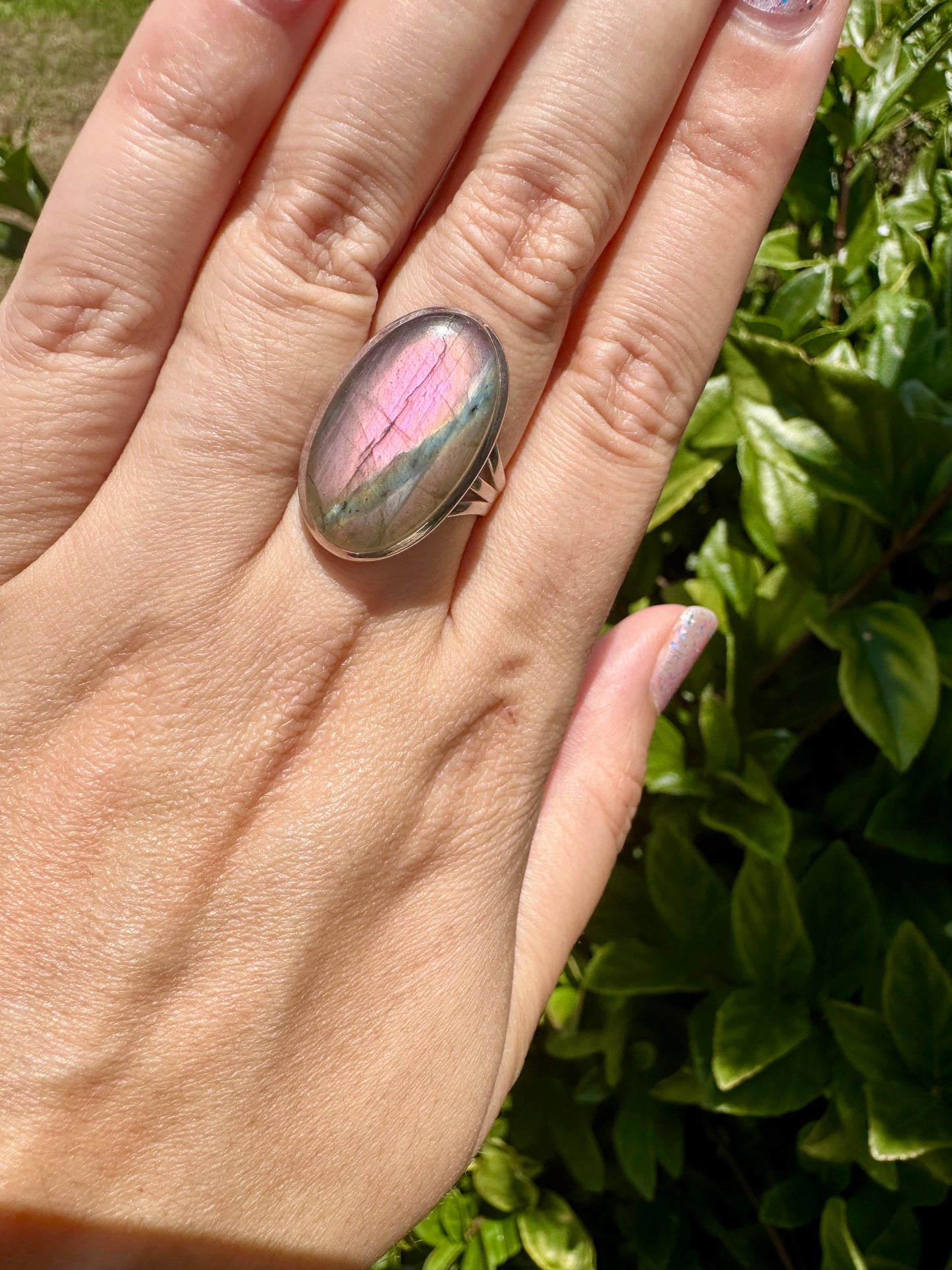 Labradorite Sterling Silver Ring with Purple Flash – Size 10 – Unique Gemstone Jewelry for Women