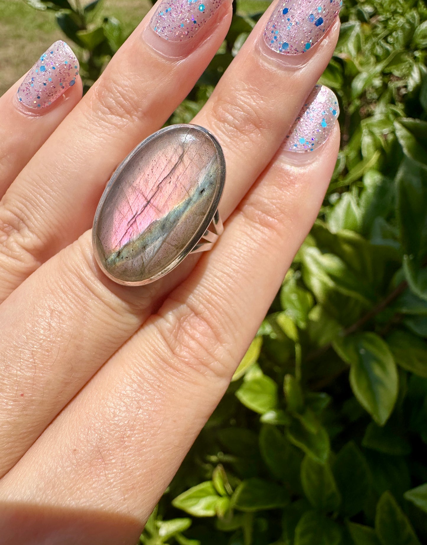 Labradorite Sterling Silver Ring with Purple Flash – Size 10 – Unique Gemstone Jewelry for Women