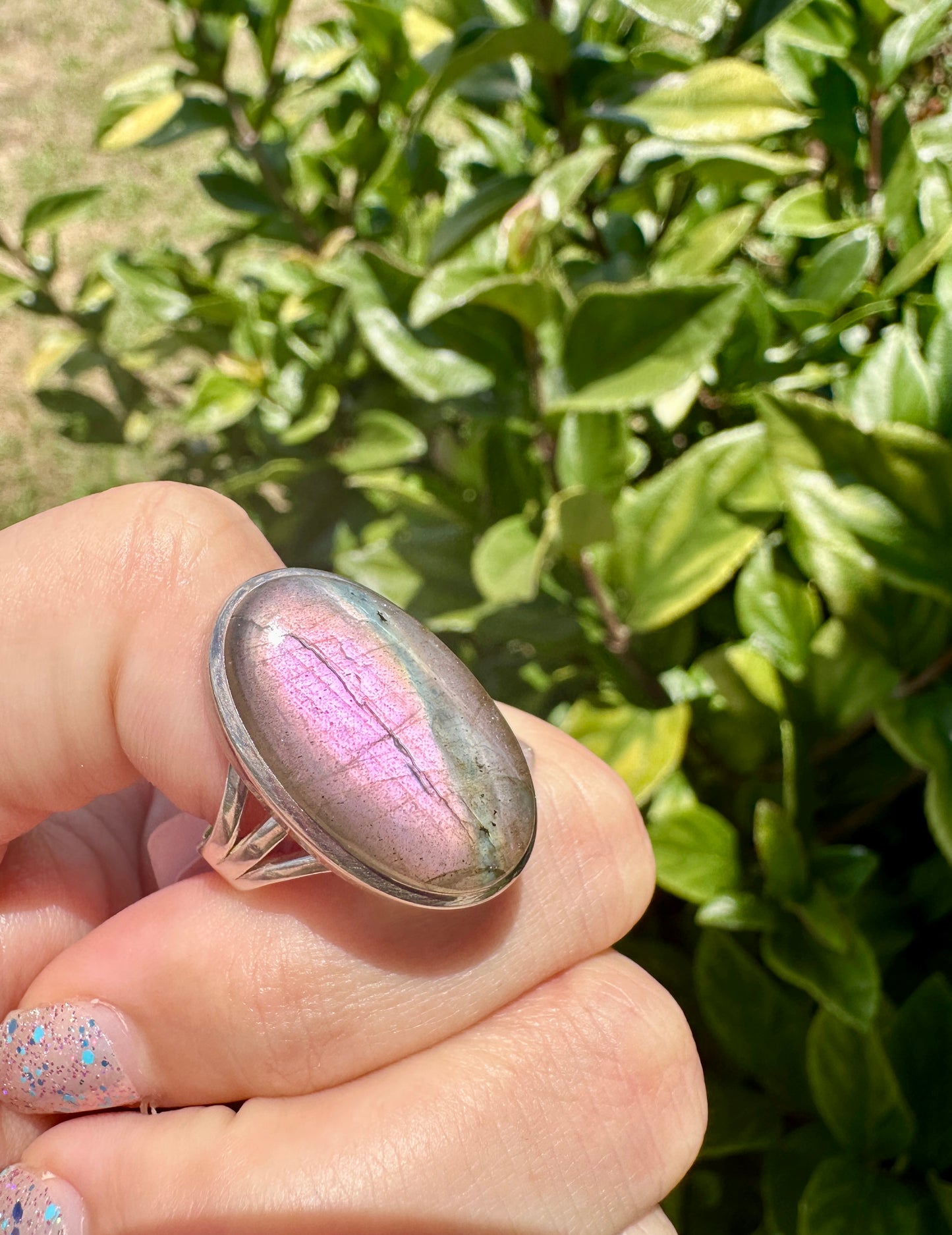 Labradorite Sterling Silver Ring with Purple Flash – Size 10 – Unique Gemstone Jewelry for Women