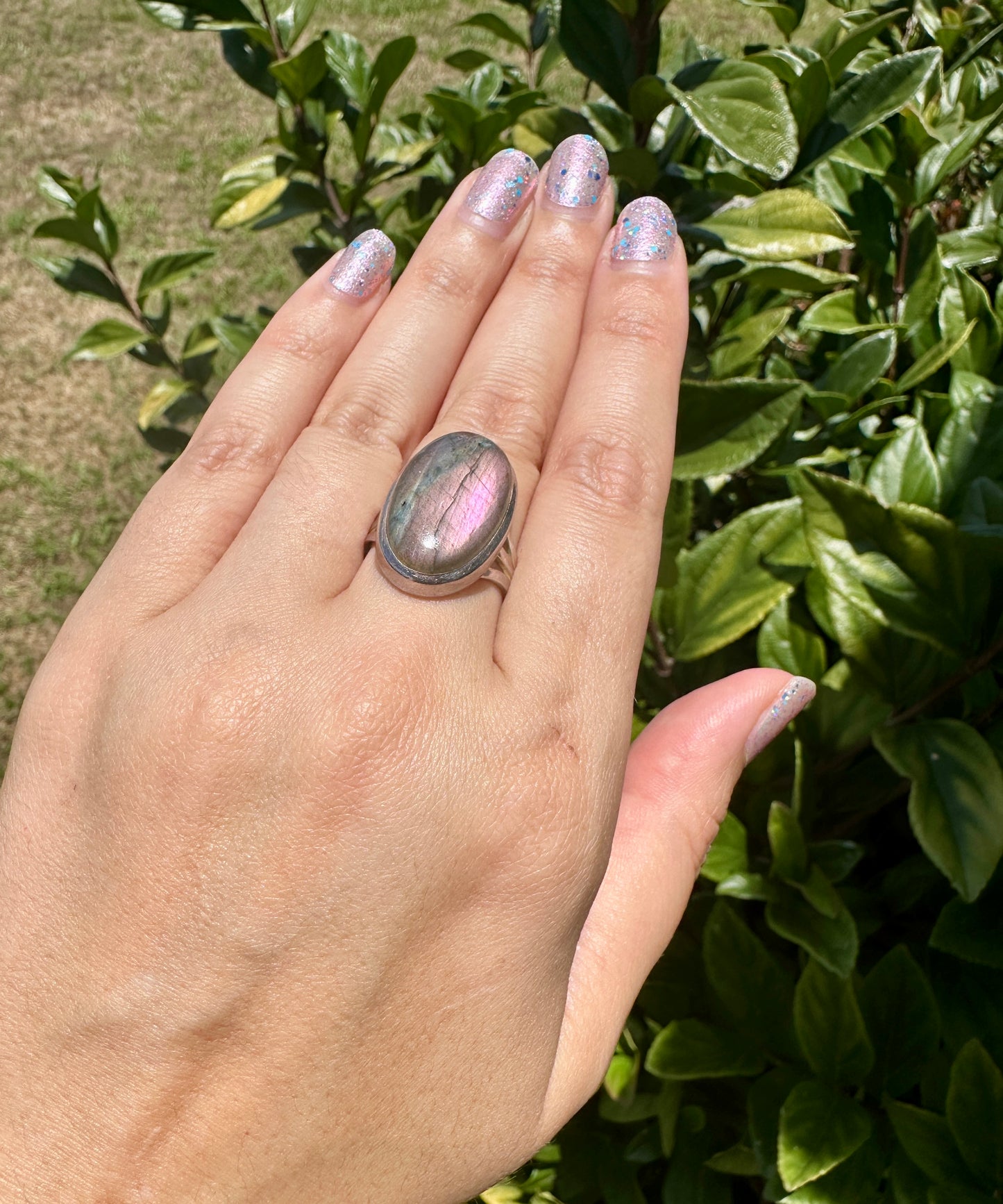 Labradorite Sterling Silver Ring with Purple Flash – Size 10 – Unique Gemstone Jewelry for Women