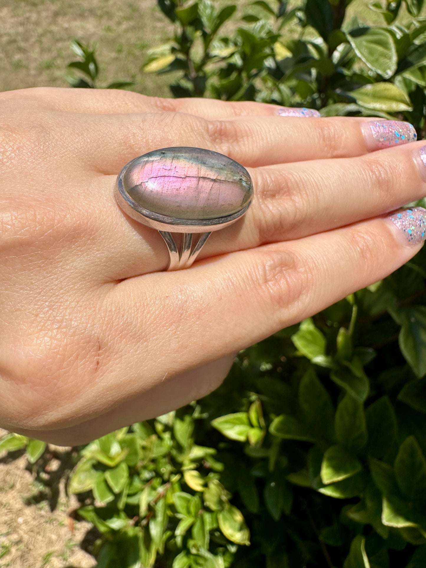 Labradorite Sterling Silver Ring with Purple Flash – Size 10 – Unique Gemstone Jewelry for Women