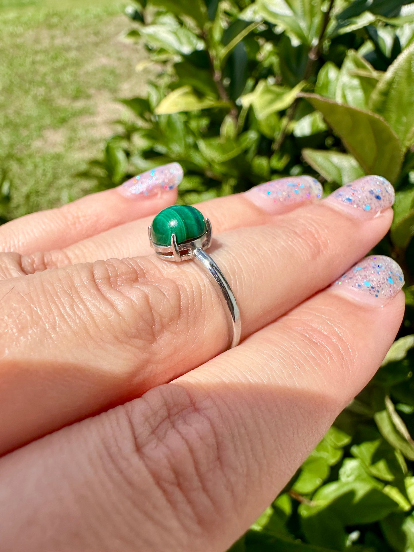 Elegant Malachite  Adjustable Ring – Unique Green Gemstone Jewelry for Women – Hypoallergenic and Durable – Perfect Gift Idea