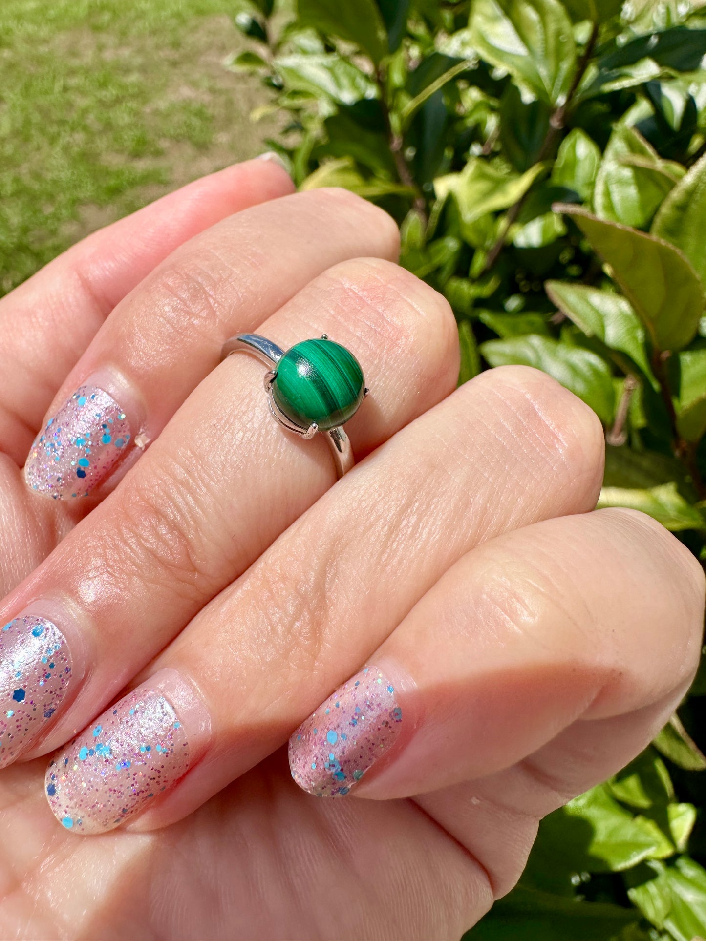 Elegant Malachite  Adjustable Ring – Unique Green Gemstone Jewelry for Women – Hypoallergenic and Durable – Perfect Gift Idea