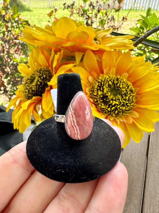 Rhodochrosite Sterling Silver Ring Size 10 - Elegant Pink Gemstone, Crafted Jewelry, Perfect for Any Occasion