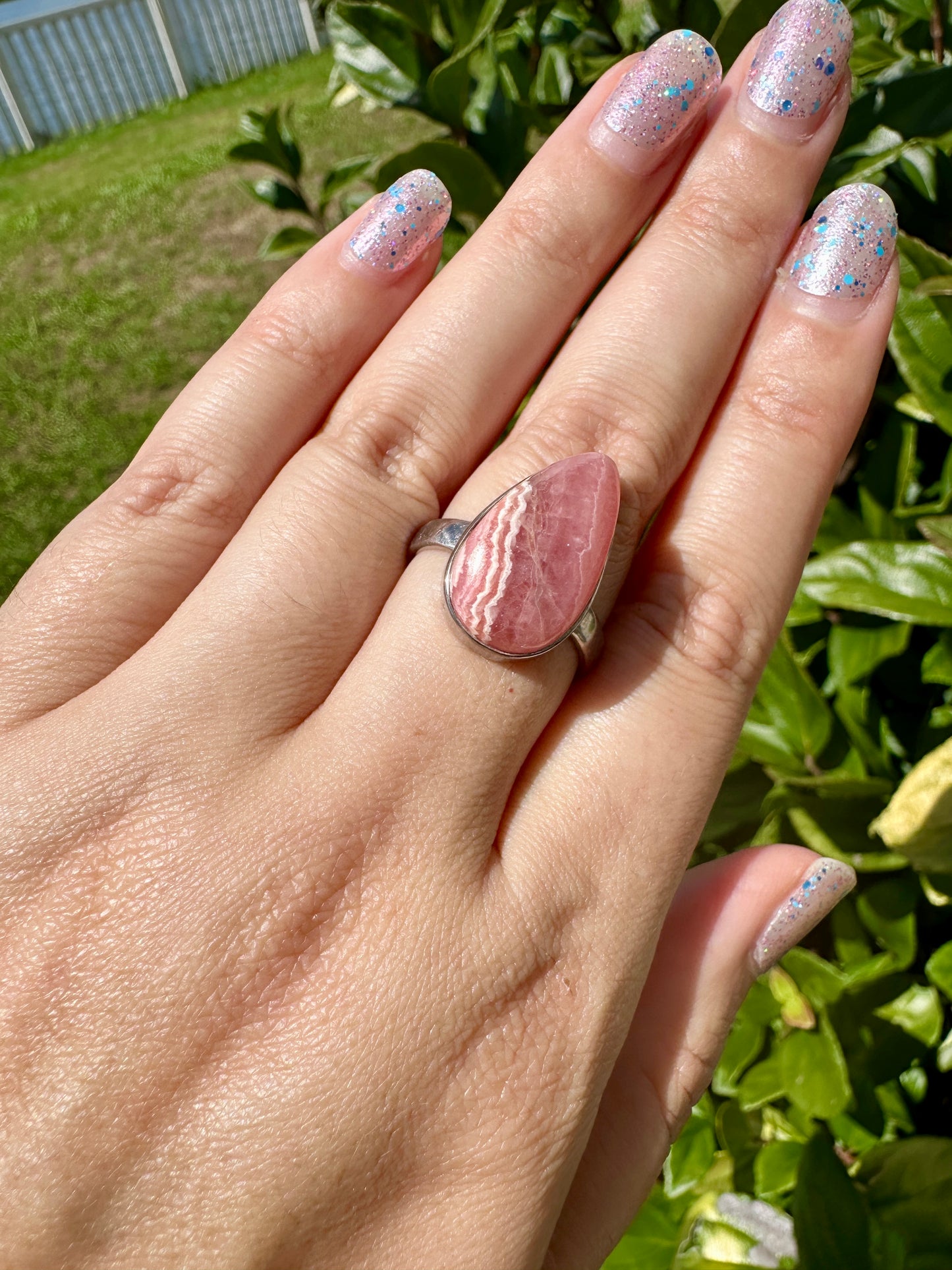 Rhodochrosite Sterling Silver Ring Size 10 - Elegant Pink Gemstone, Crafted Jewelry, Perfect for Any Occasion