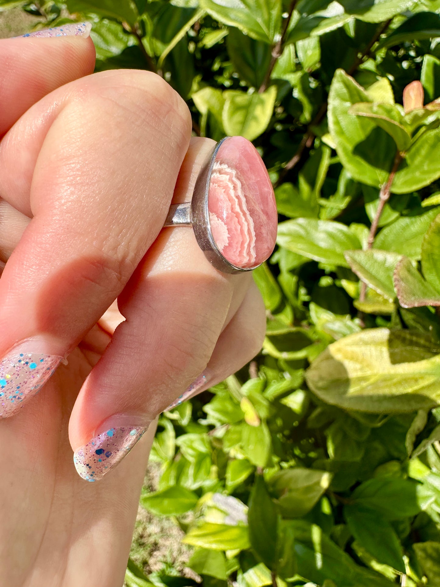 Rhodochrosite Sterling Silver Ring Size 10 - Elegant Pink Gemstone, Crafted Jewelry, Perfect for Any Occasion