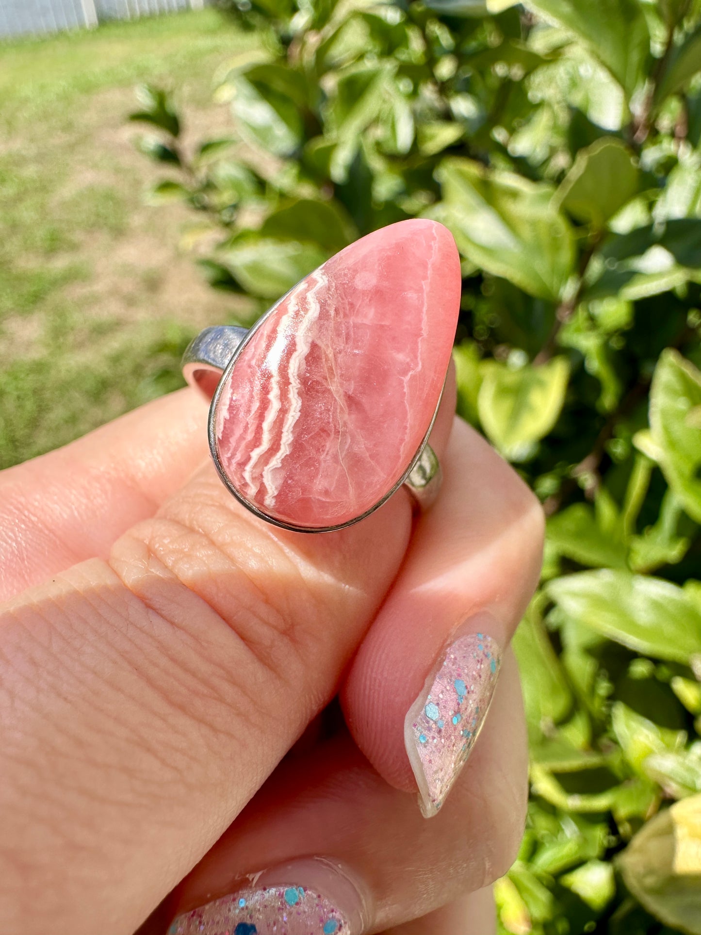 Rhodochrosite Sterling Silver Ring Size 10 - Elegant Pink Gemstone, Crafted Jewelry, Perfect for Any Occasion