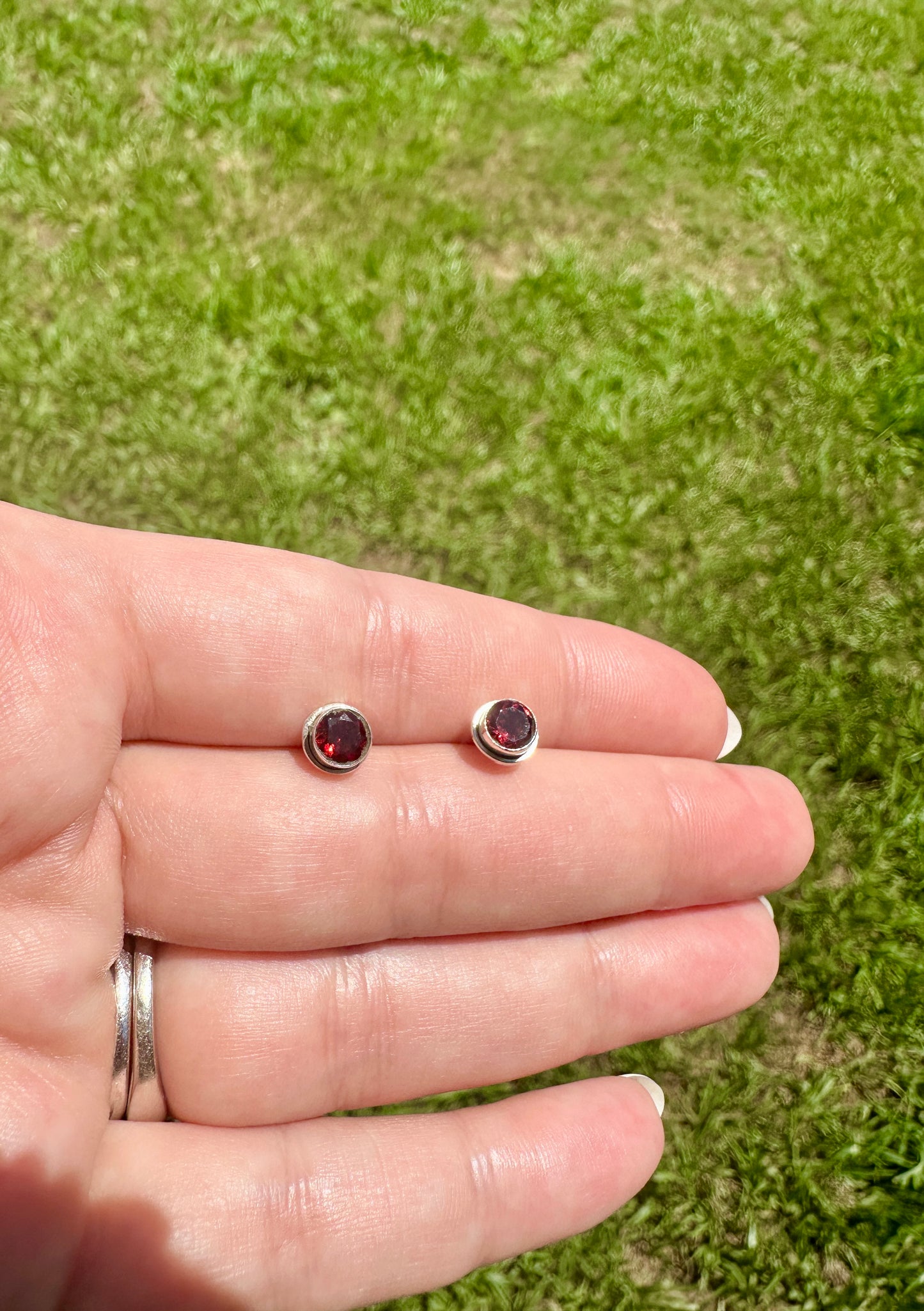 Sterling Silver Garnet Stud Earrings - Elegant  Jewelry with Vibrant Garnet Gemstone for Timeless Beauty and Charm