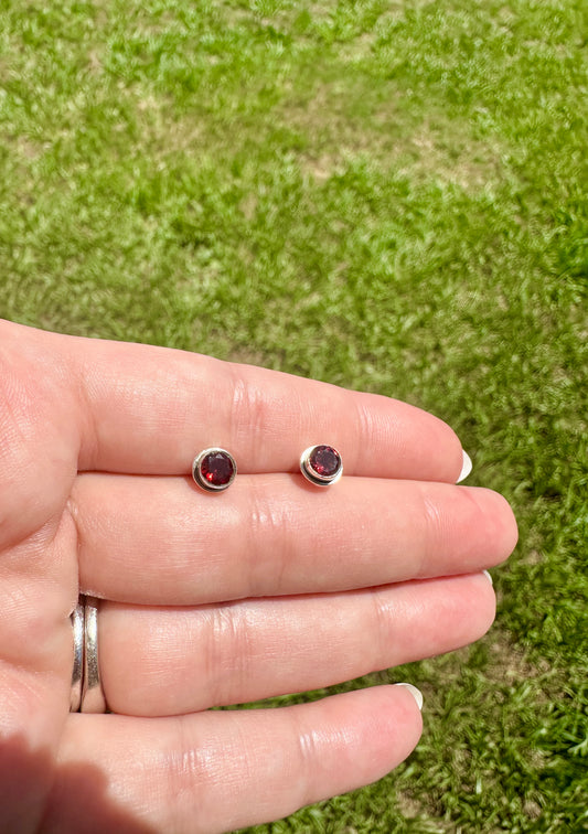 Sterling Silver Garnet Stud Earrings - Elegant  Jewelry with Vibrant Garnet Gemstone for Timeless Beauty and Charm