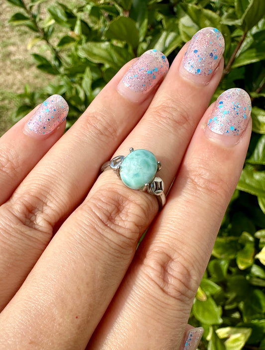 Larimar Adjustable Sterling Silver Ring – Unique Blue Gemstone Jewelry for Women –  Perfect Gift Idea