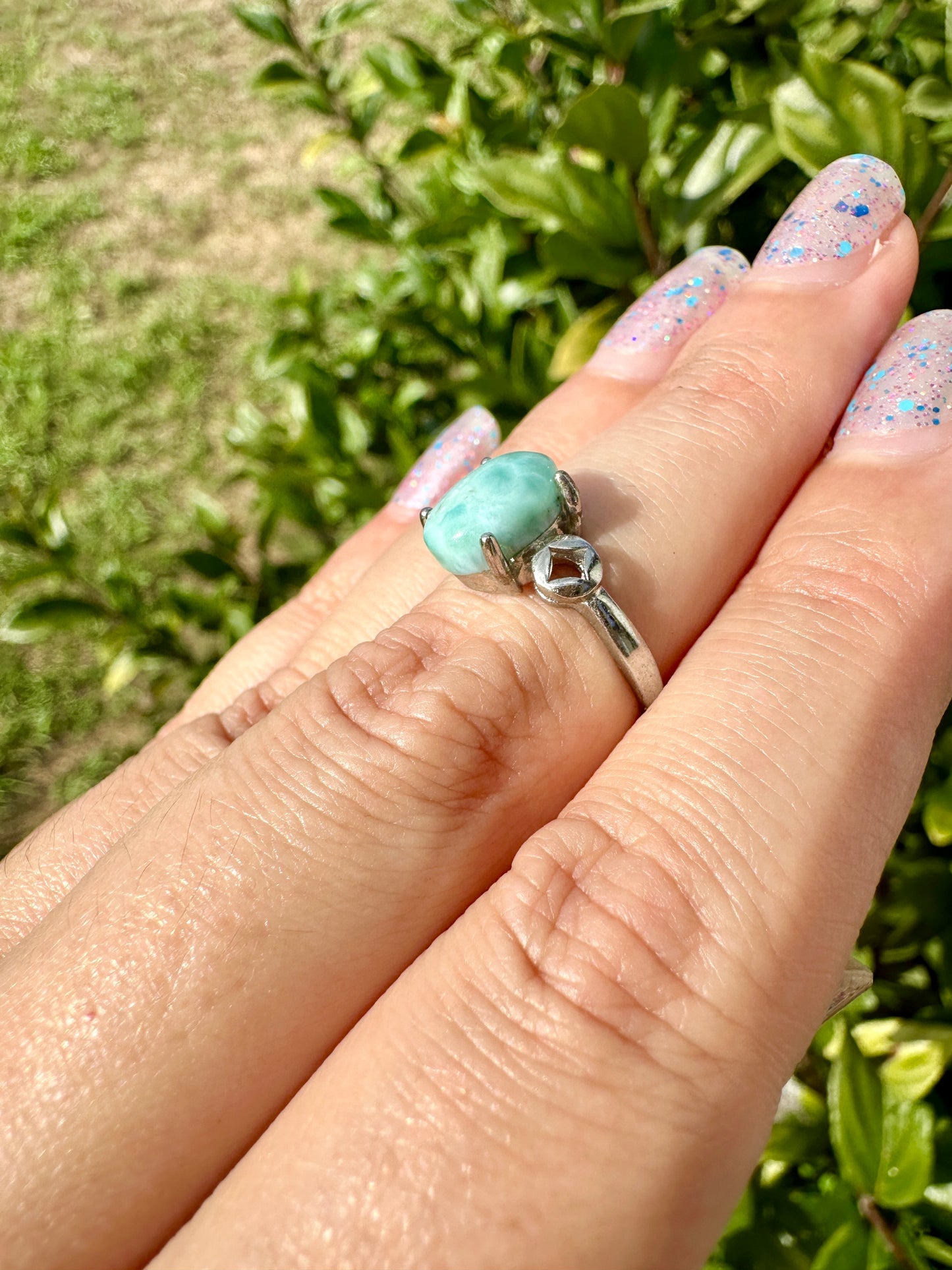 Larimar Adjustable Sterling Silver Ring – Unique Blue Gemstone Jewelry for Women –  Perfect Gift Idea