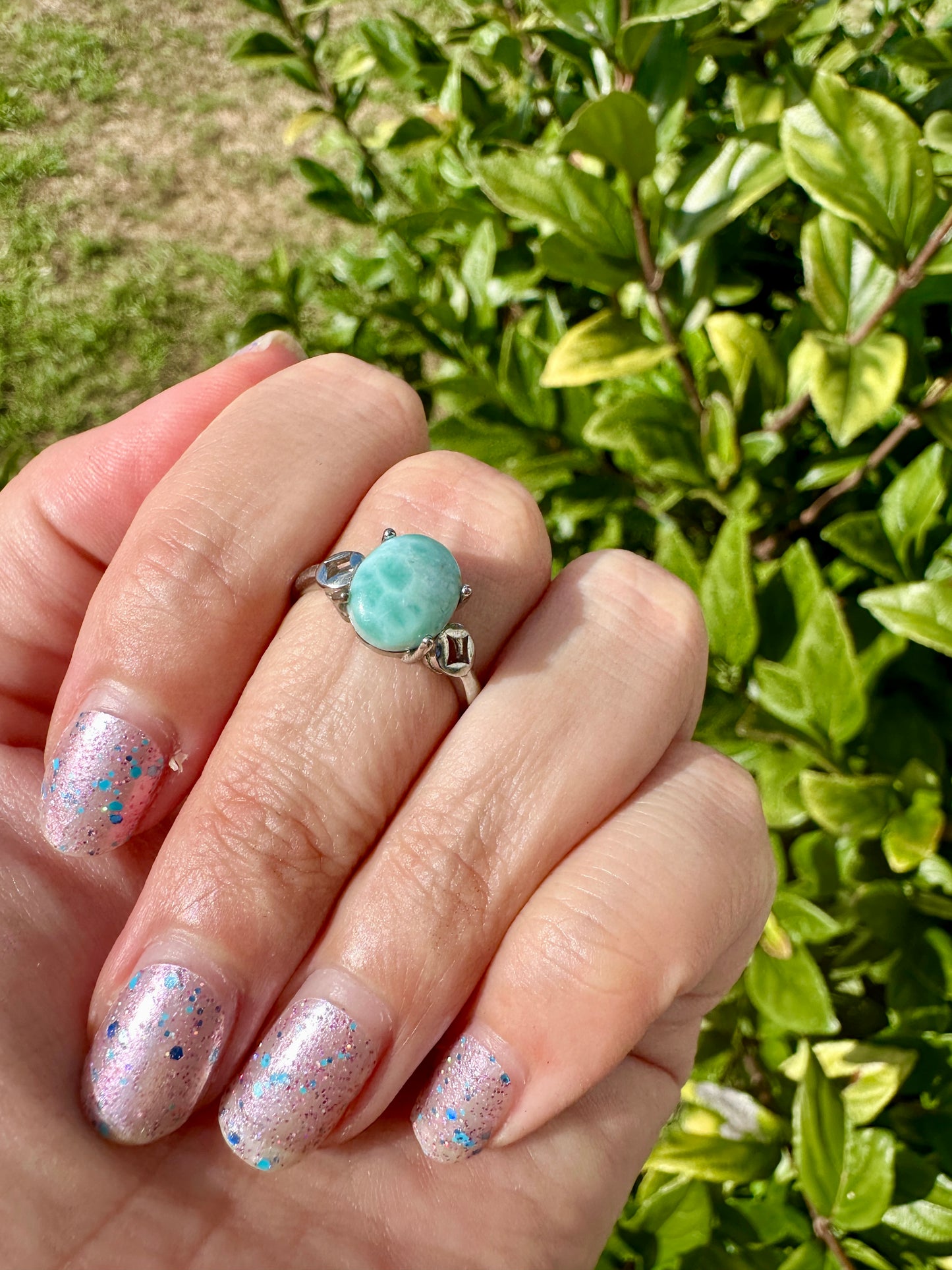 Larimar Adjustable Sterling Silver Ring – Unique Blue Gemstone Jewelry for Women –  Perfect Gift Idea