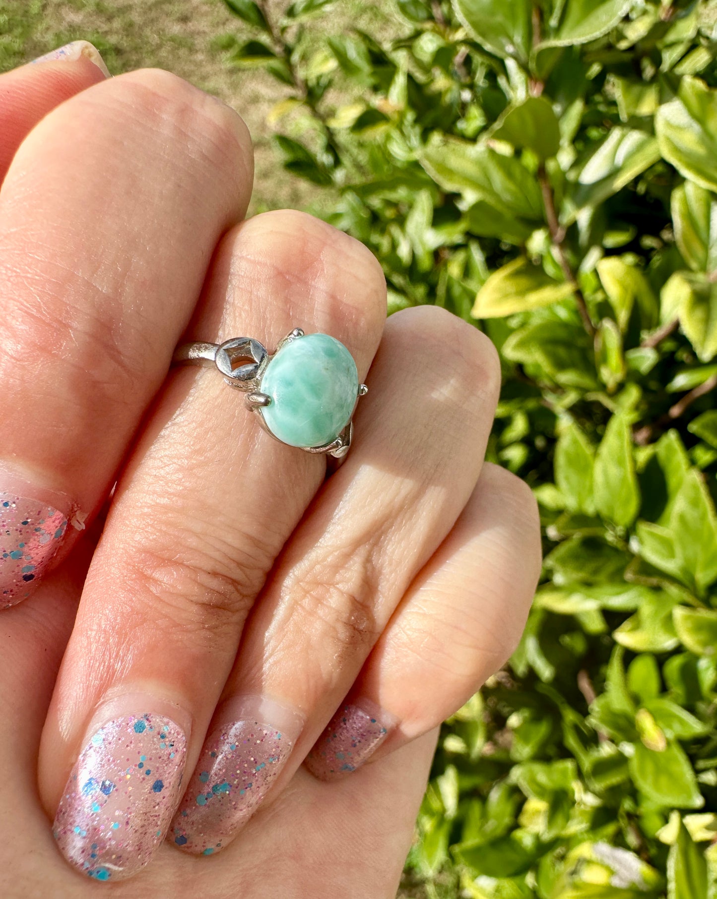 Larimar Adjustable Sterling Silver Ring – Unique Blue Gemstone Jewelry for Women –  Perfect Gift Idea