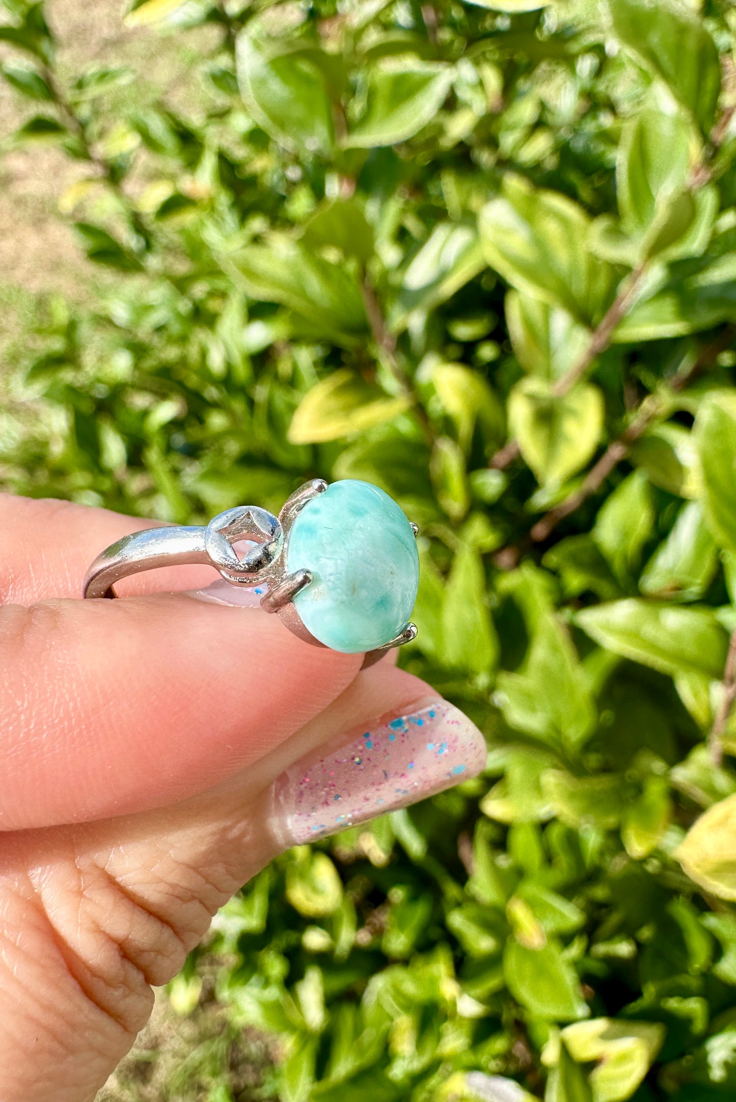 Larimar Adjustable Sterling Silver Ring – Unique Blue Gemstone Jewelry for Women –  Perfect Gift Idea