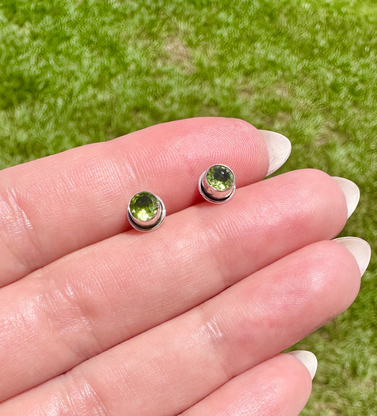 Peridot Sterling Silver Stud Earrings, August Birthstone Jewelry, Green Gemstone Ring,  Minimalist Design, Fine Jewelry