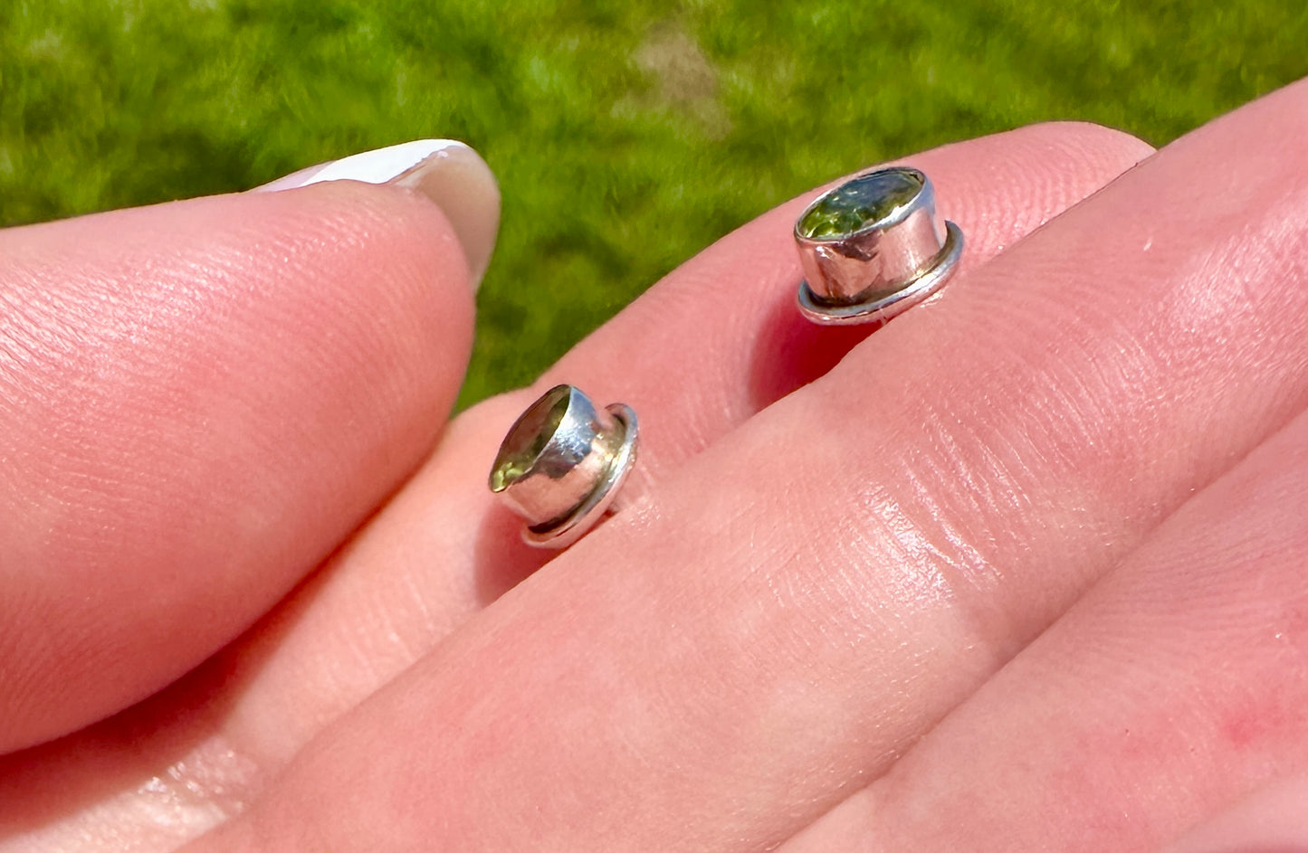 Peridot Sterling Silver Stud Earrings, August Birthstone Jewelry, Green Gemstone Ring,  Minimalist Design, Fine Jewelry