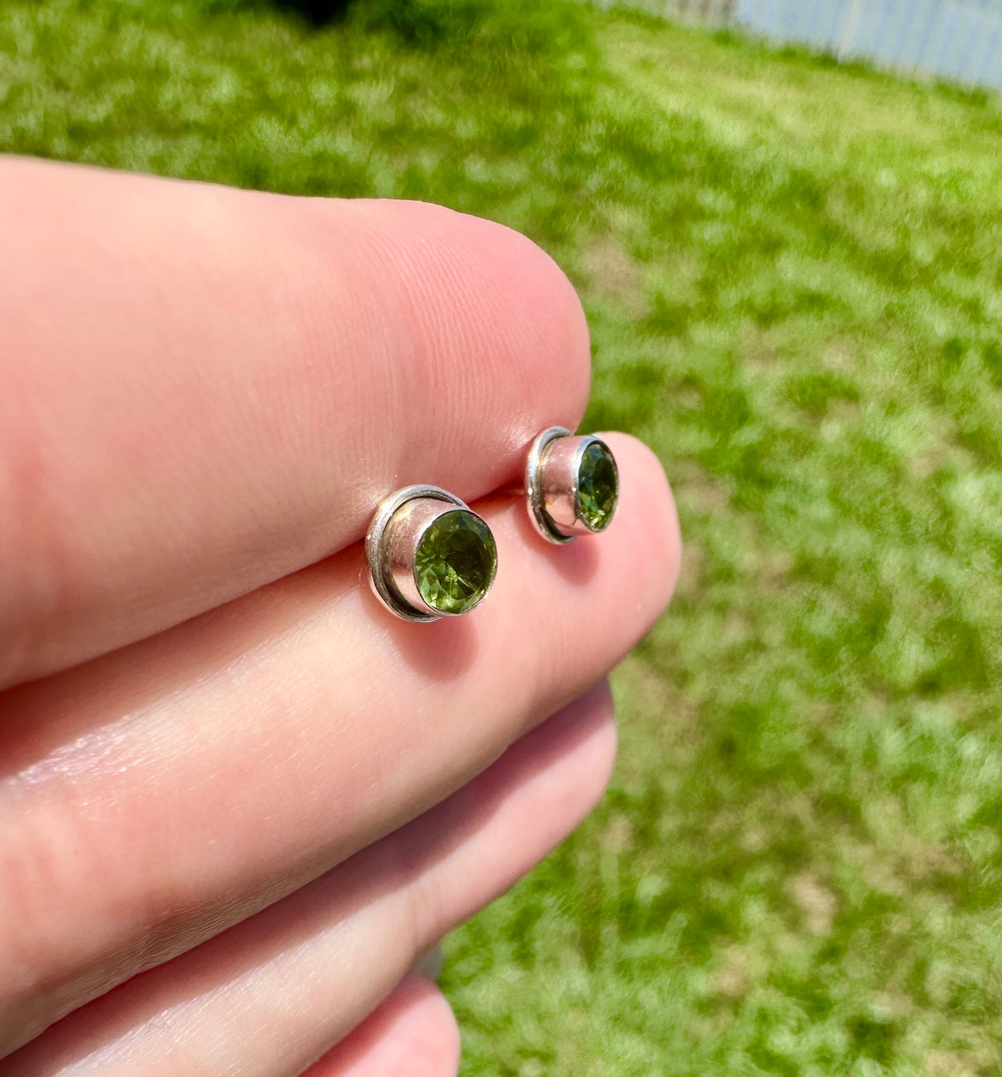 Peridot Sterling Silver Stud Earrings, August Birthstone Jewelry, Green Gemstone Ring,  Minimalist Design, Fine Jewelry