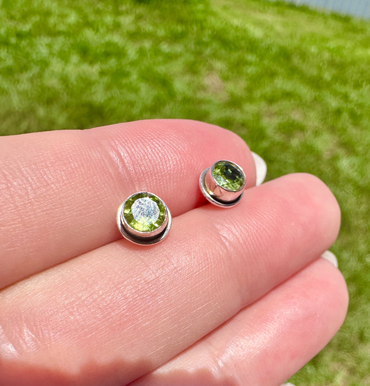 Peridot Sterling Silver Stud Earrings, August Birthstone Jewelry, Green Gemstone Ring,  Minimalist Design, Fine Jewelry
