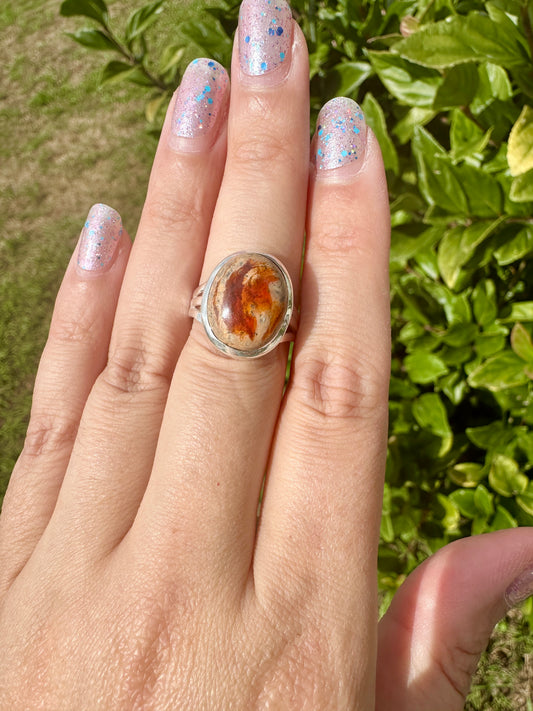 Sterling Silver Fire Opal Ring Size 8.25, Unique Gemstone Jewelry, October Birthstone, Gift for Her, Elegant Fire Opal Ring