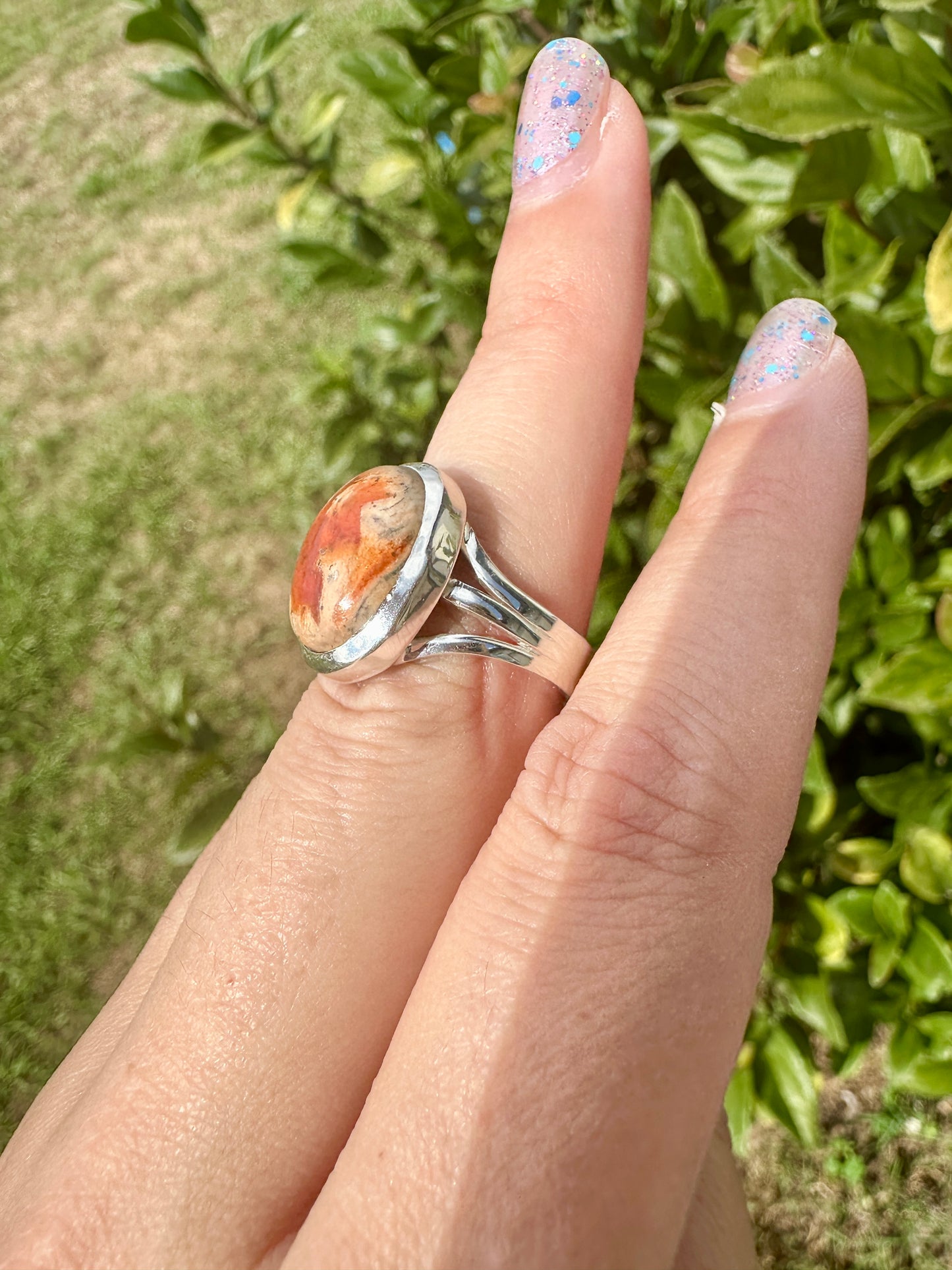 Sterling Silver Fire Opal Ring Size 8.25, Unique Gemstone Jewelry, October Birthstone, Gift for Her, Elegant Fire Opal Ring