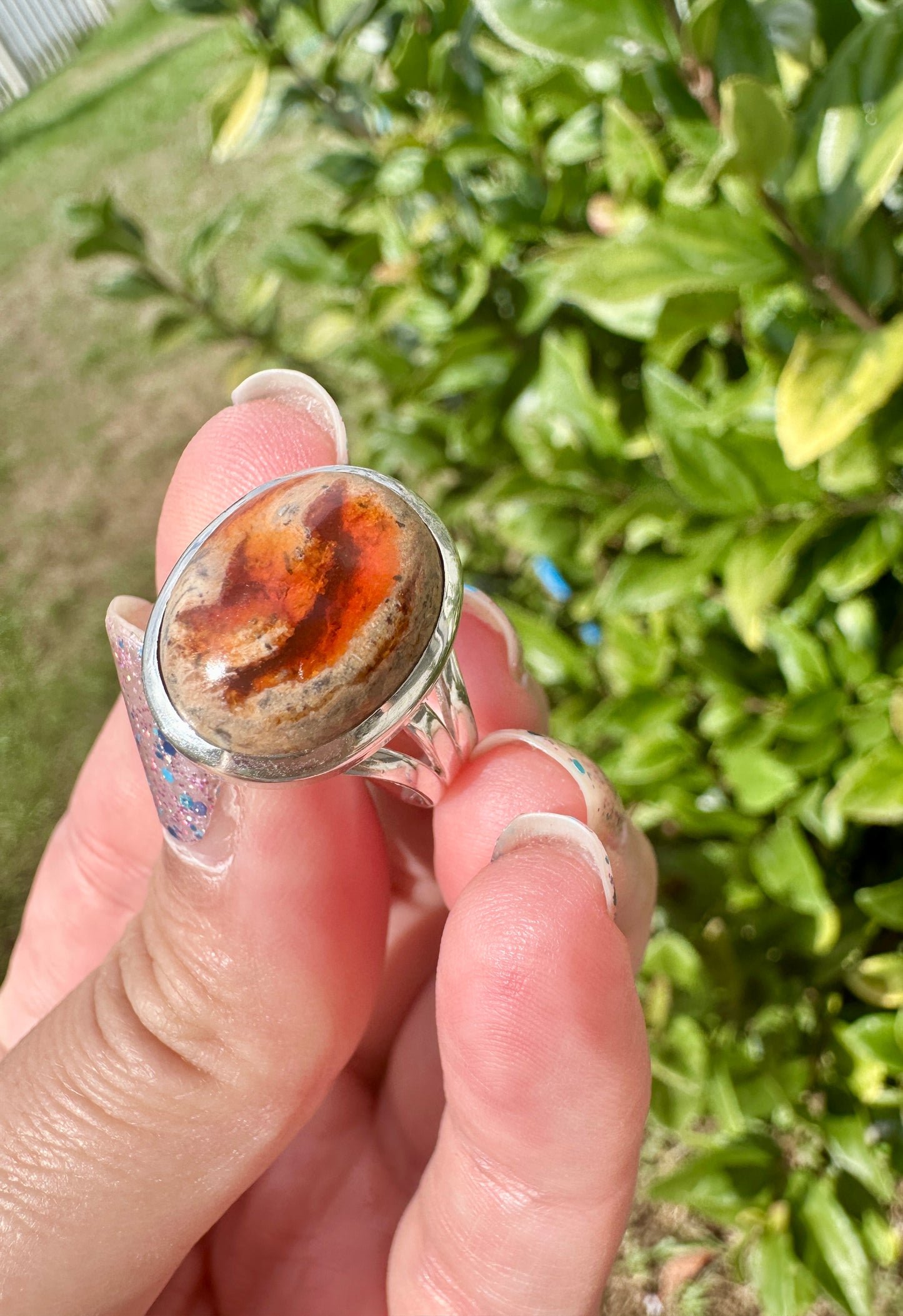 Sterling Silver Fire Opal Ring Size 8.25, Unique Gemstone Jewelry, October Birthstone, Gift for Her, Elegant Fire Opal Ring