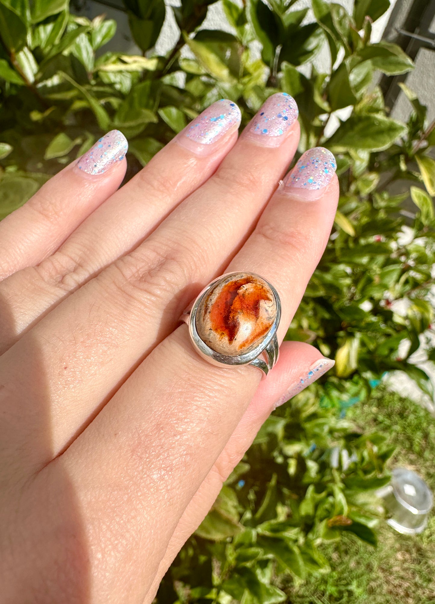 Sterling Silver Fire Opal Ring Size 8.25, Unique Gemstone Jewelry, October Birthstone, Gift for Her, Elegant Fire Opal Ring