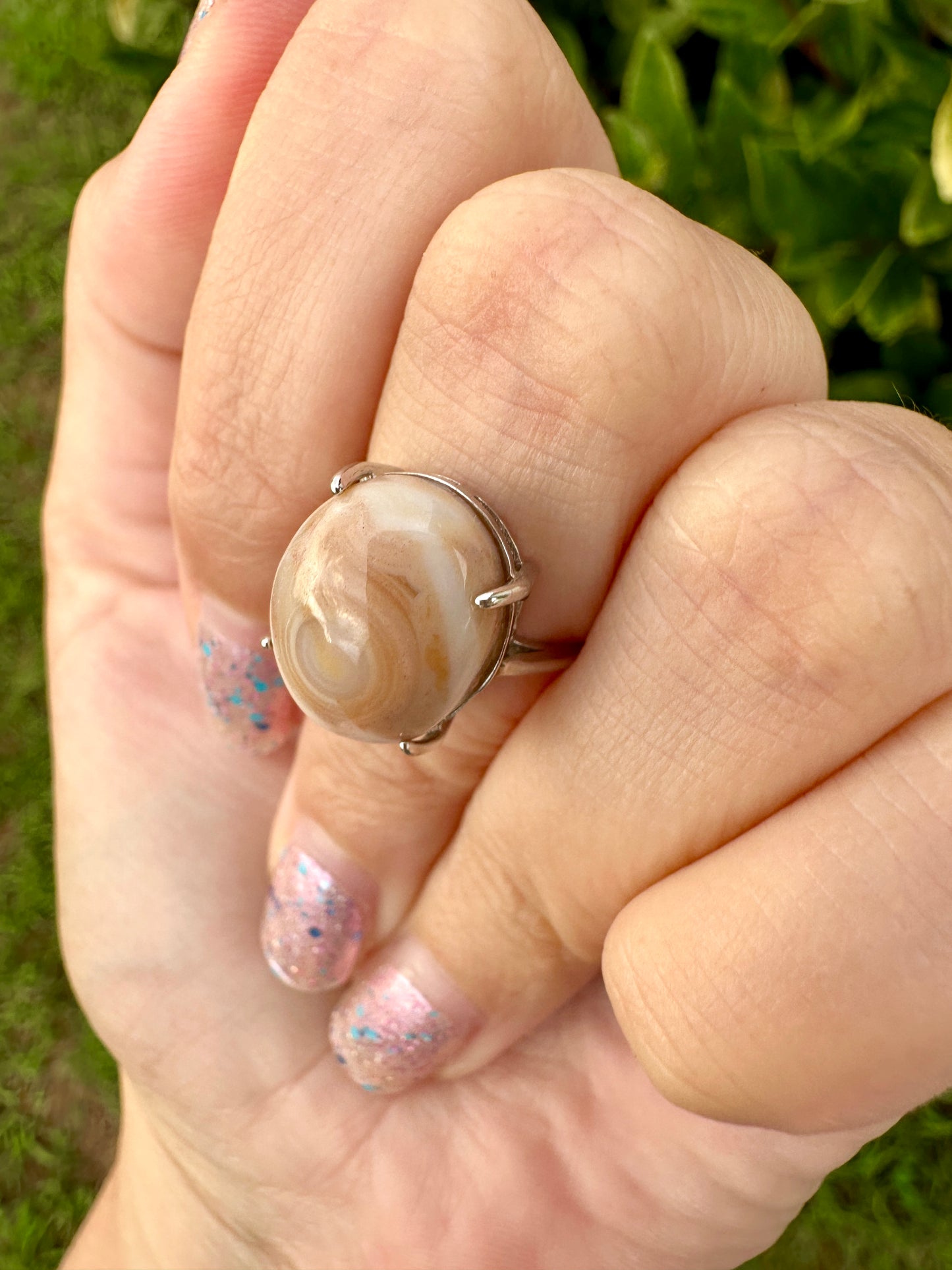 Sterling Silver Adjustable Ocean Jasper Ring – Unique Gemstone Jewelry for Women – Stylish – Perfect Gift Idea