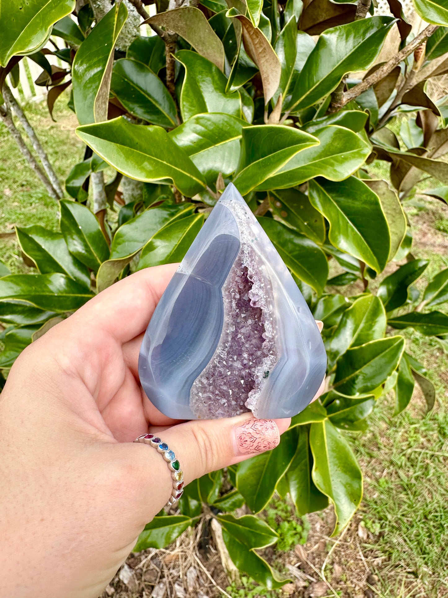 Druzy Agate with Amethyst Freeform Flame - Unique Fusion of Serenity and Energy for Spiritual Awakening and Decor