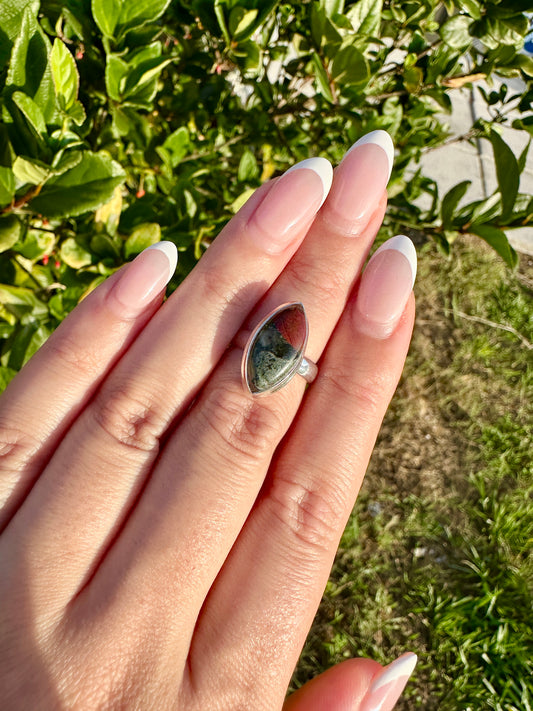 Sophisticated Size 6  Bloodstone Ring in Sterling Silver