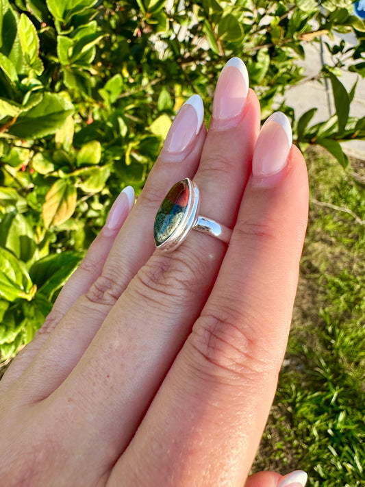 Sophisticated Size 6  Bloodstone Ring in Sterling Silver