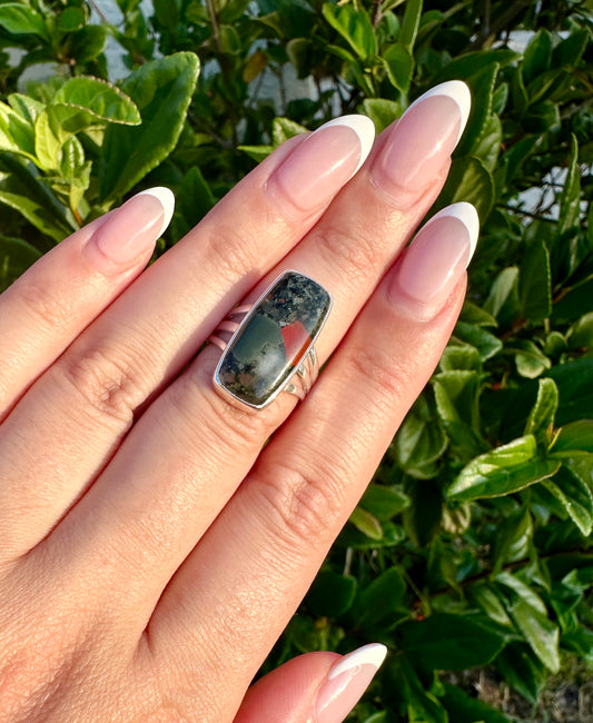 Sophisticated Size 7.5  Bloodstone Ring in Sterling Silver