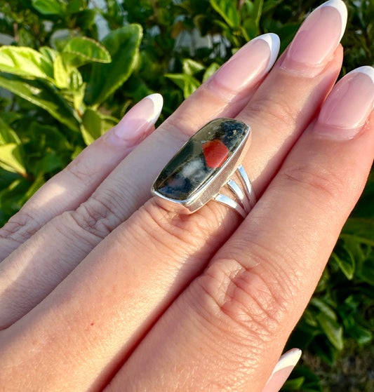 Sophisticated Size 7.5  Bloodstone Ring in Sterling Silver