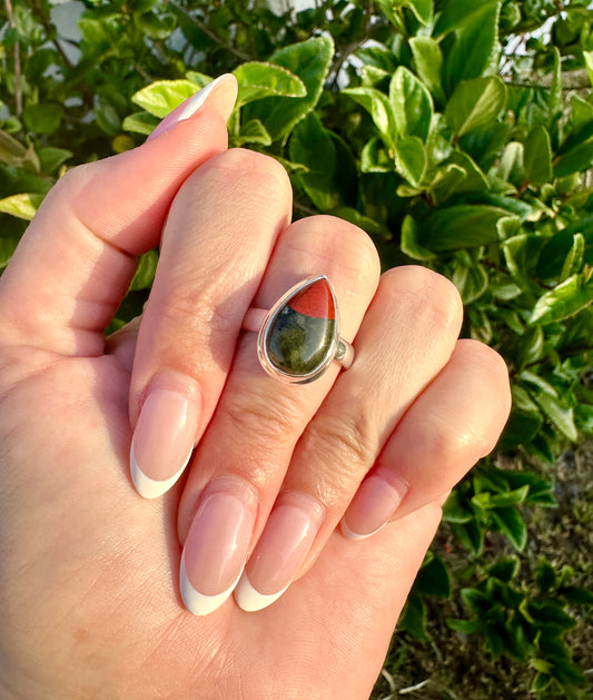 Sophisticated Size 8  Bloodstone Ring in Sterling Silver