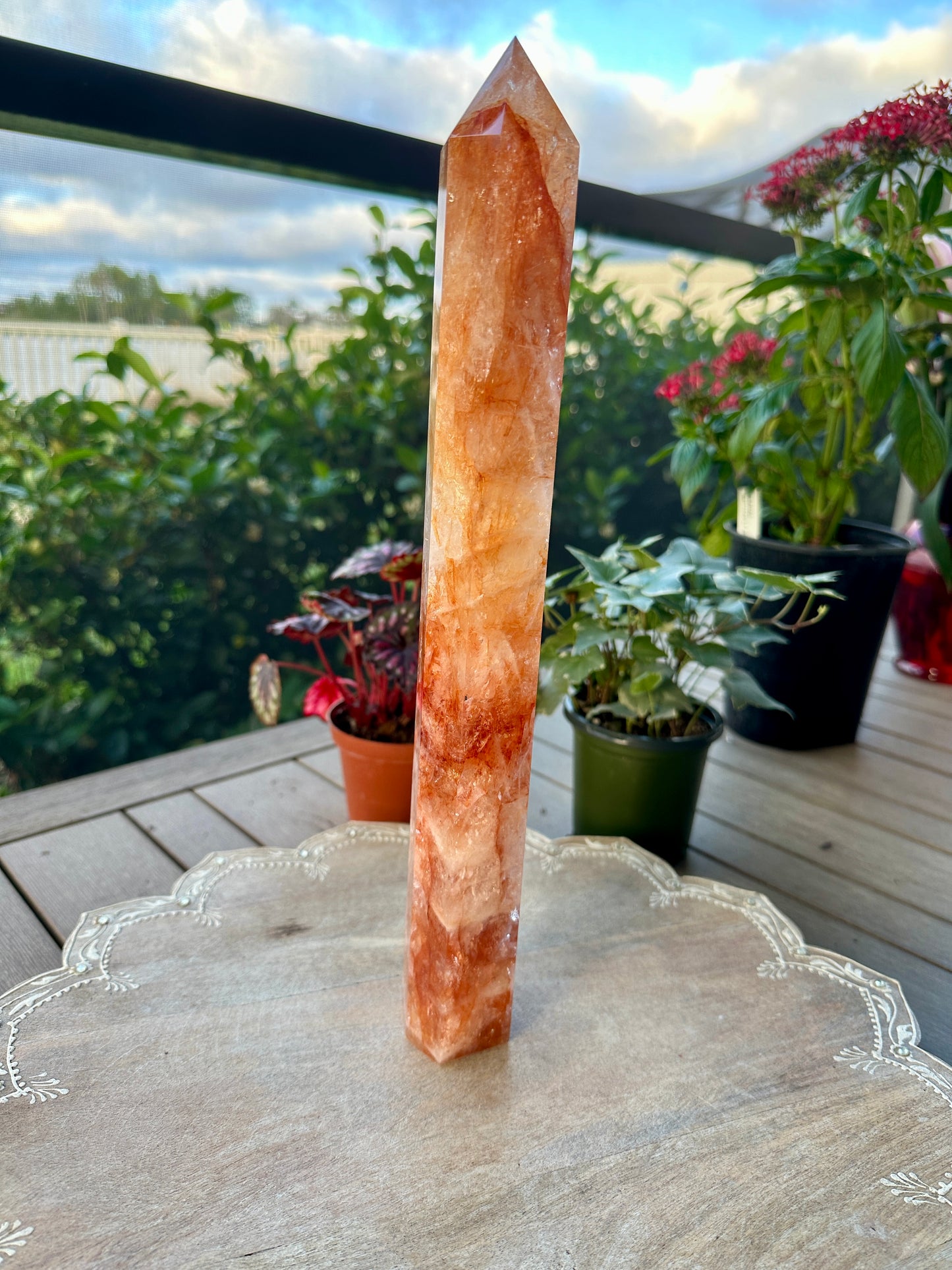 Fire Quartz Tower - Energizing Crystal for Focus, Creativity, and Balance, Ideal for Meditation and Home Decor