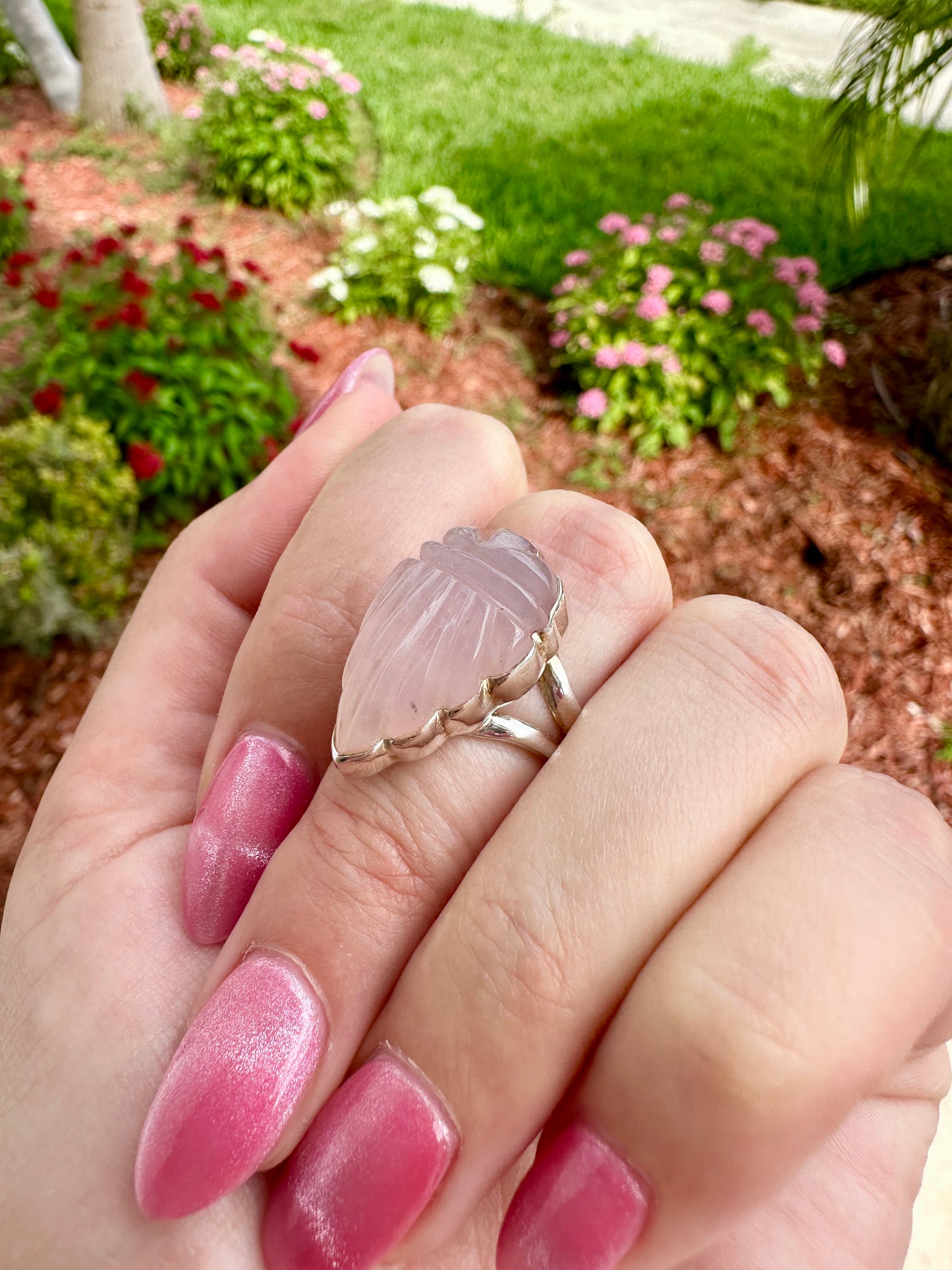 Rose Quartz - Sterling Silver Size 7.25 Ring