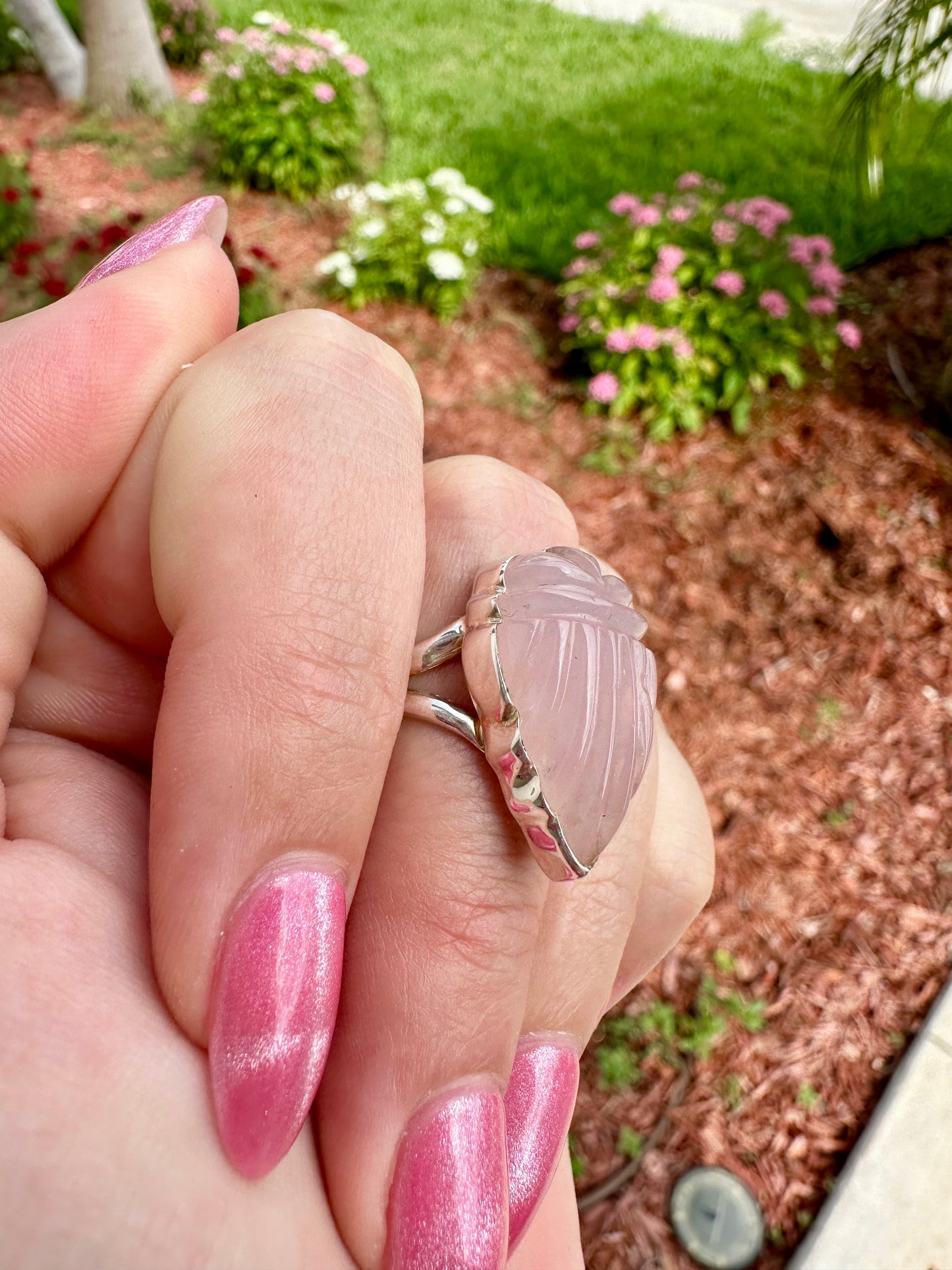 Rose Quartz - Sterling Silver Size 7.25 Ring