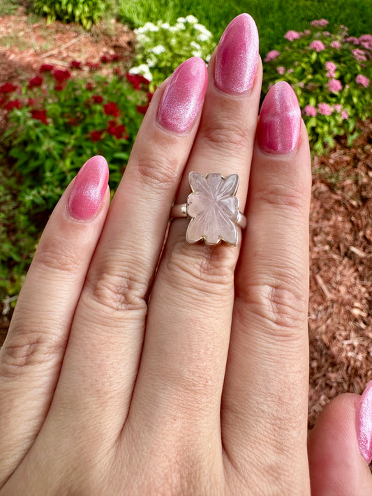 Rose Quartz - Sterling Silver Size 7 Ring